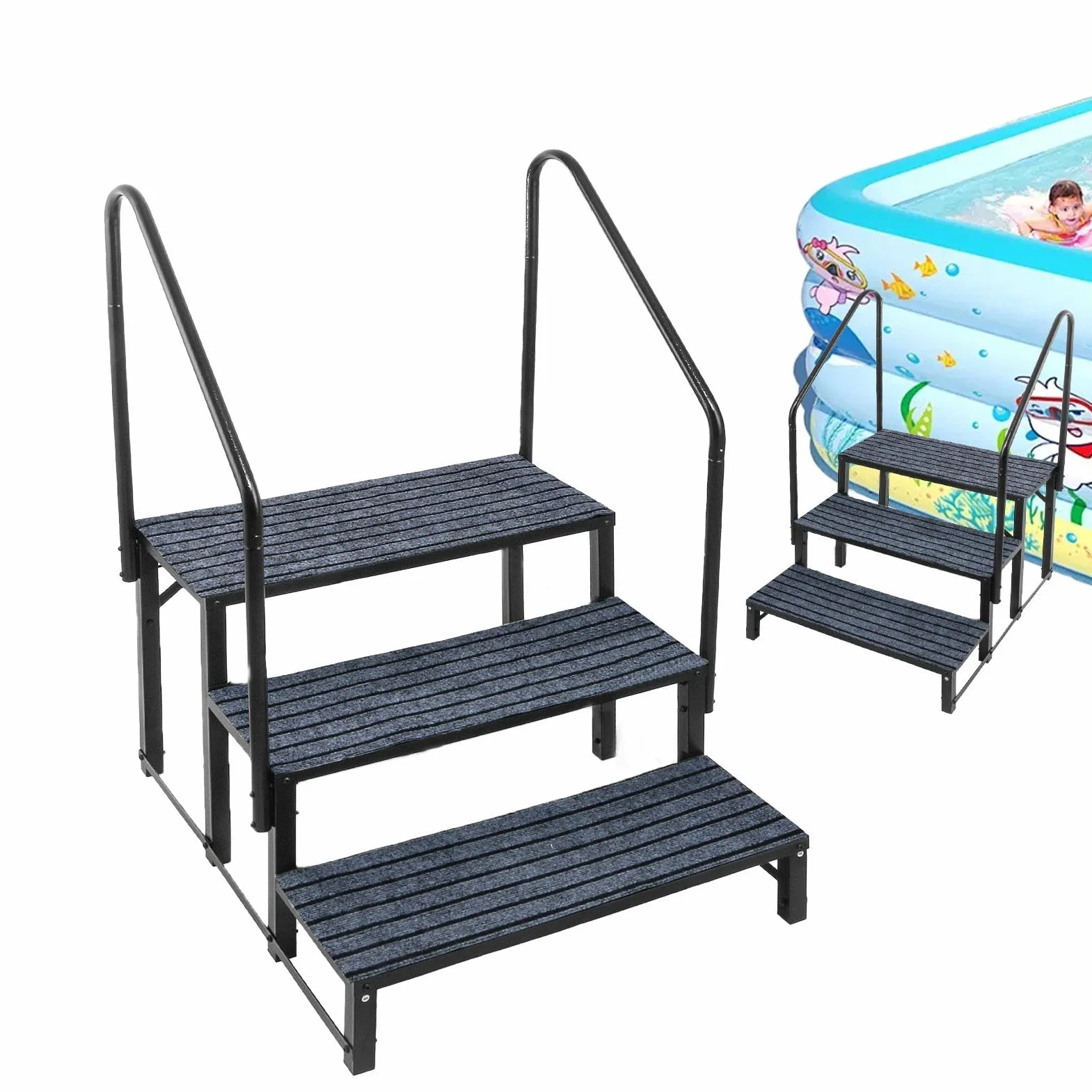 Schody do kampera, przenośne 3-stopniowe drabiny do kampera, wytrzymałe schody mobilne z poręczą, 200 kg, do przyczepy podróżnej, spa, bezpieczeństwa zwierząt domowych