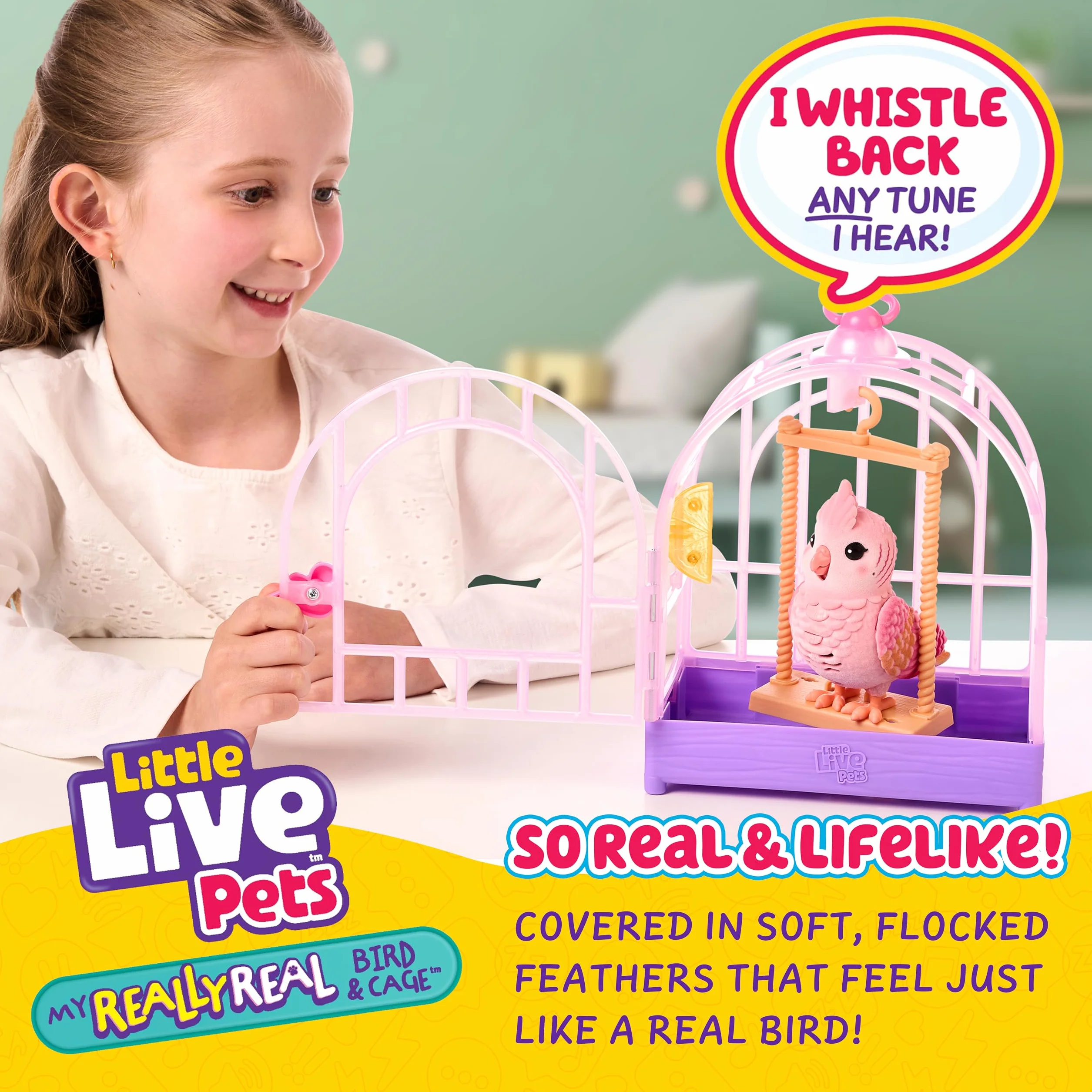 Little Live Pets My Really Real Bird & Cage - Rosie, realistyczny interaktywny ptak, 20+ dźwięki i reakcje, klatka 25 cm, ptak 10,9 cm, nagrywa i powtarza to, co mówisz, transportuje i eksponuje