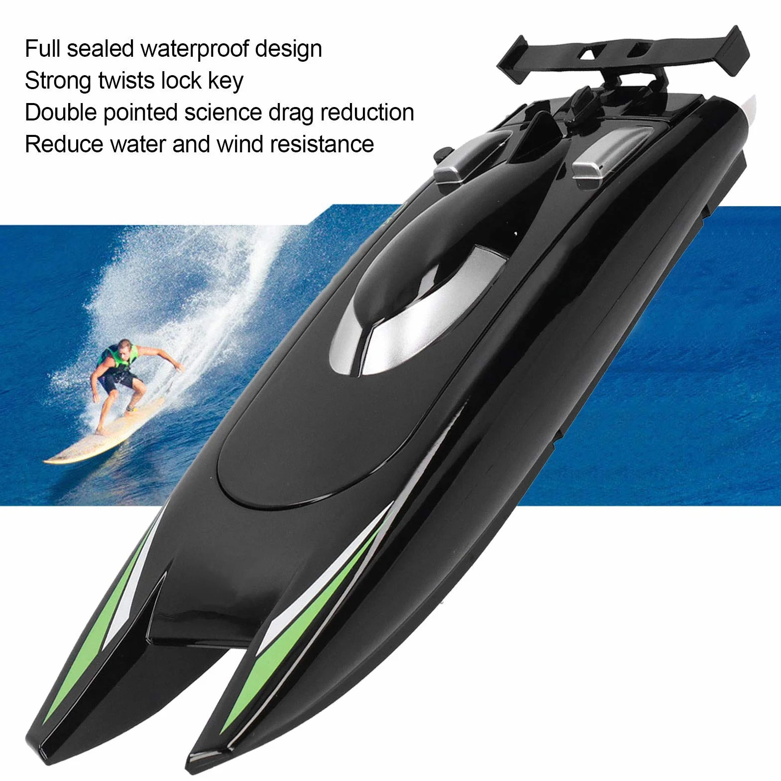 Zabawka ochronna 2,4 G RC Boat, 30 ładowalna łódź wyścigowa o dużej prędkości? Podwójny silnik pilot zdalnego sterowania zabawki motorowe dla dorosłych i dzieci (czarny)