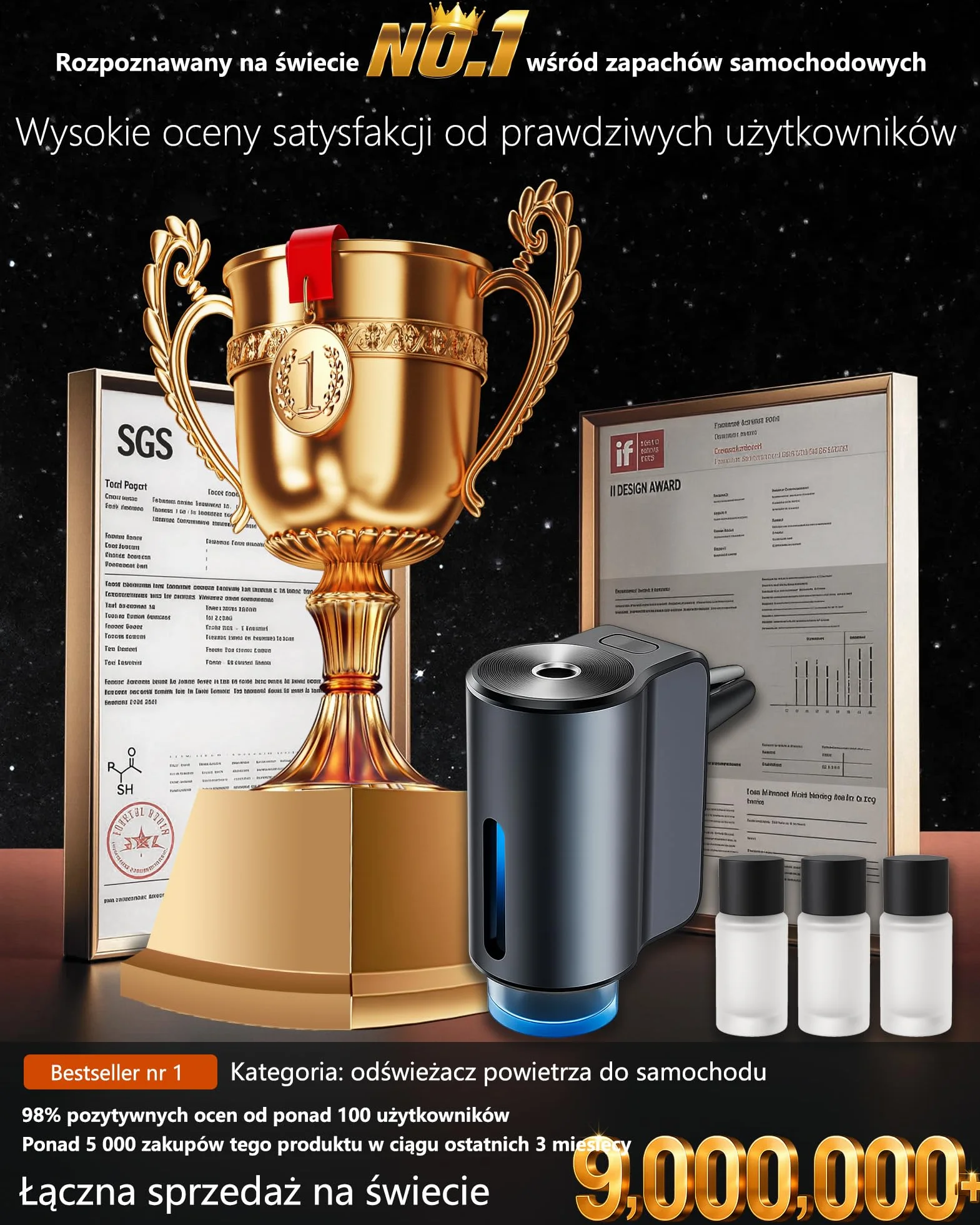 2025 Samochodowy Odświeżacz Powietrza z 150ml Perfum (Cologne) Elektryczny Dyfuzor Ultradźwiękowy 3 Inteligentne Tryby Automatyczne Włączanie/Wyłączanie Wbudowana Bateria Wystarcza na 6 Miesięcy