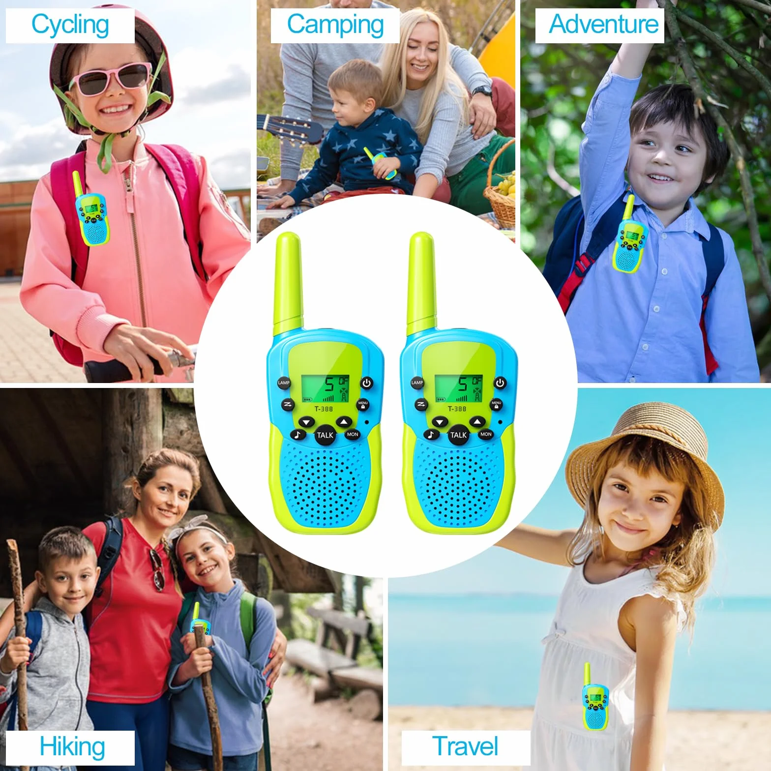 2 sztuki Walkie Talkie, VOX Walkie Talkie dla dzieci, 2-drożne radio z 22 kanałami, podświetlana latarka LED, zakres 3 km na przygody na świeżym powietrzu, kemping, wędrówki
