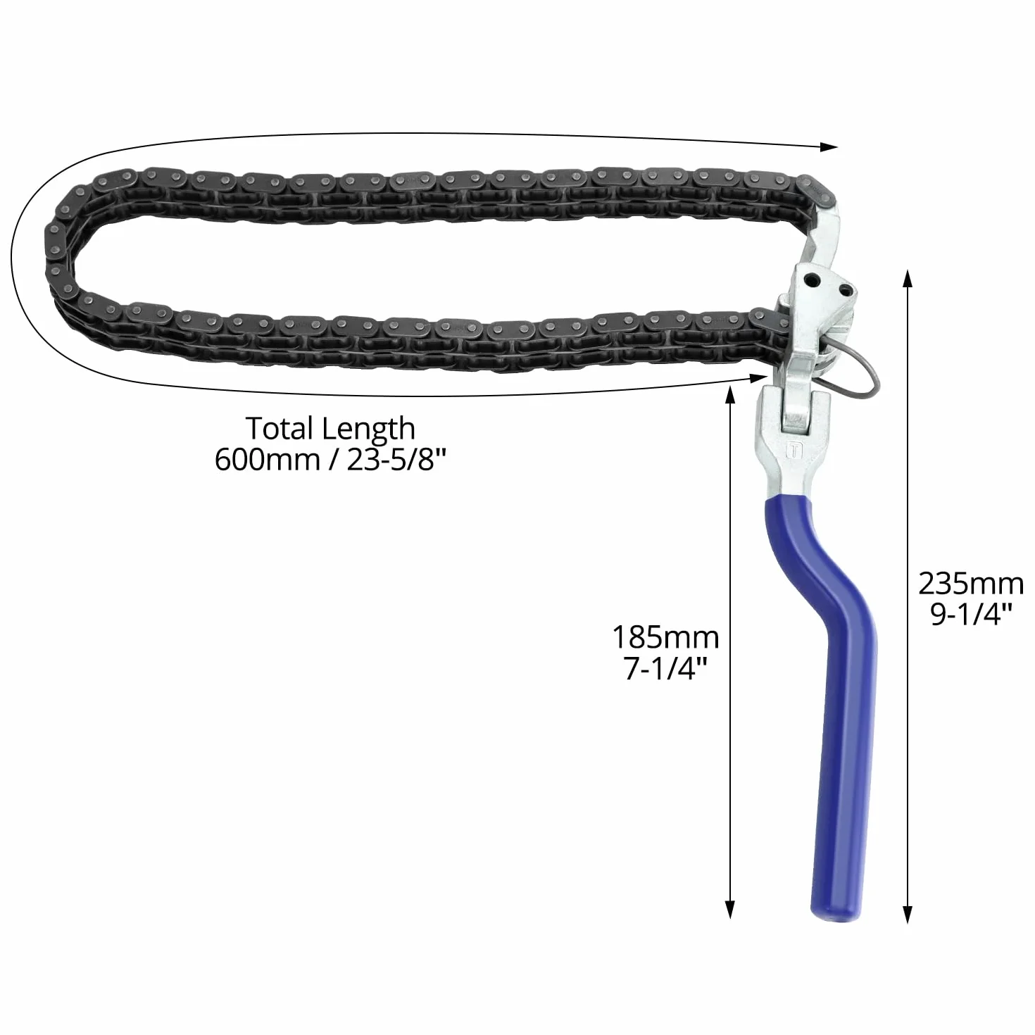 QWORK Regulowany klucz do filtra oleju łańcuchowy 60 cm łańcuch duplex Ø6-19,5 cm