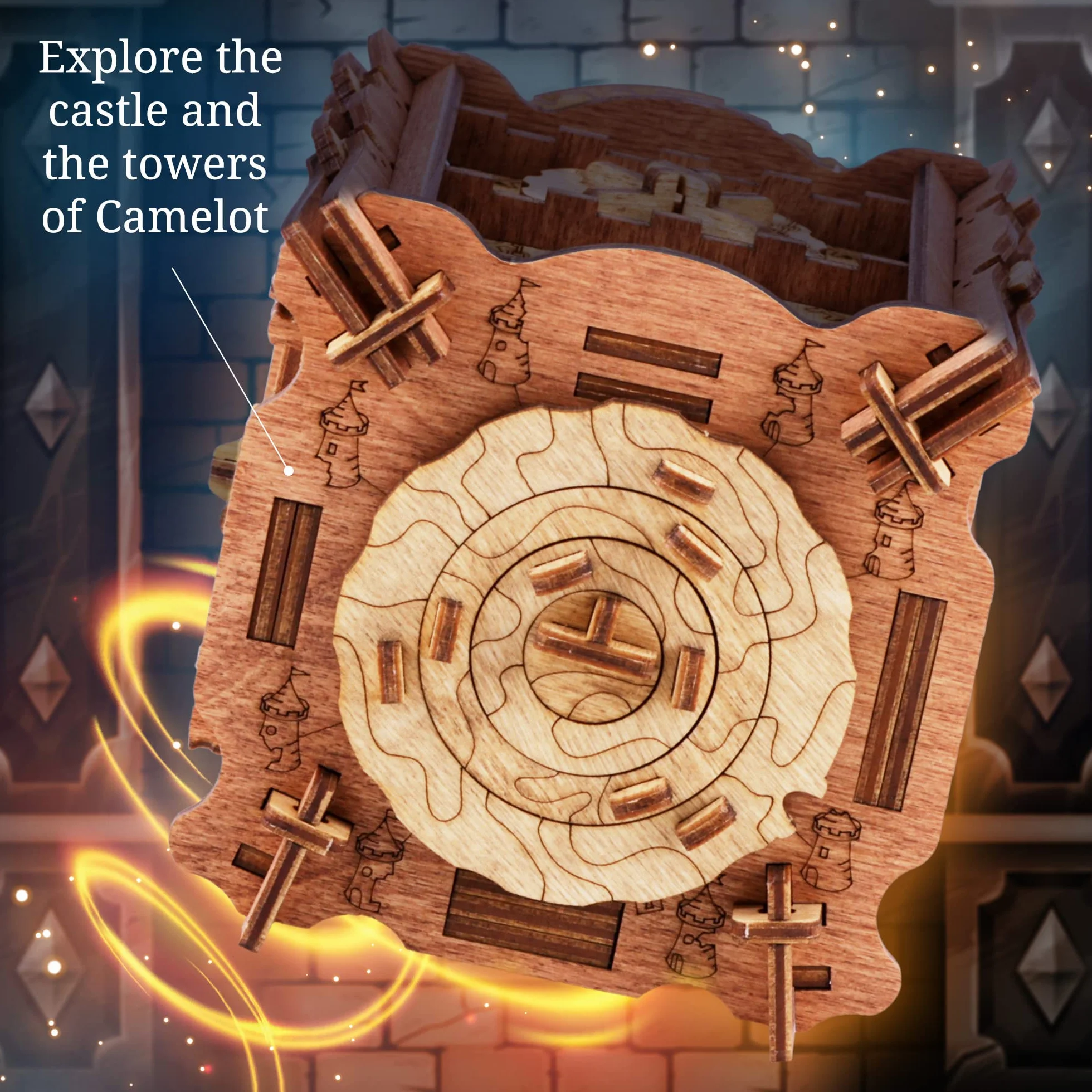 iDventure Cluebox - Tajemnica Camelot - gra Escape Room - drewniane puzzle 3D - prezent dorosłych - gadżet