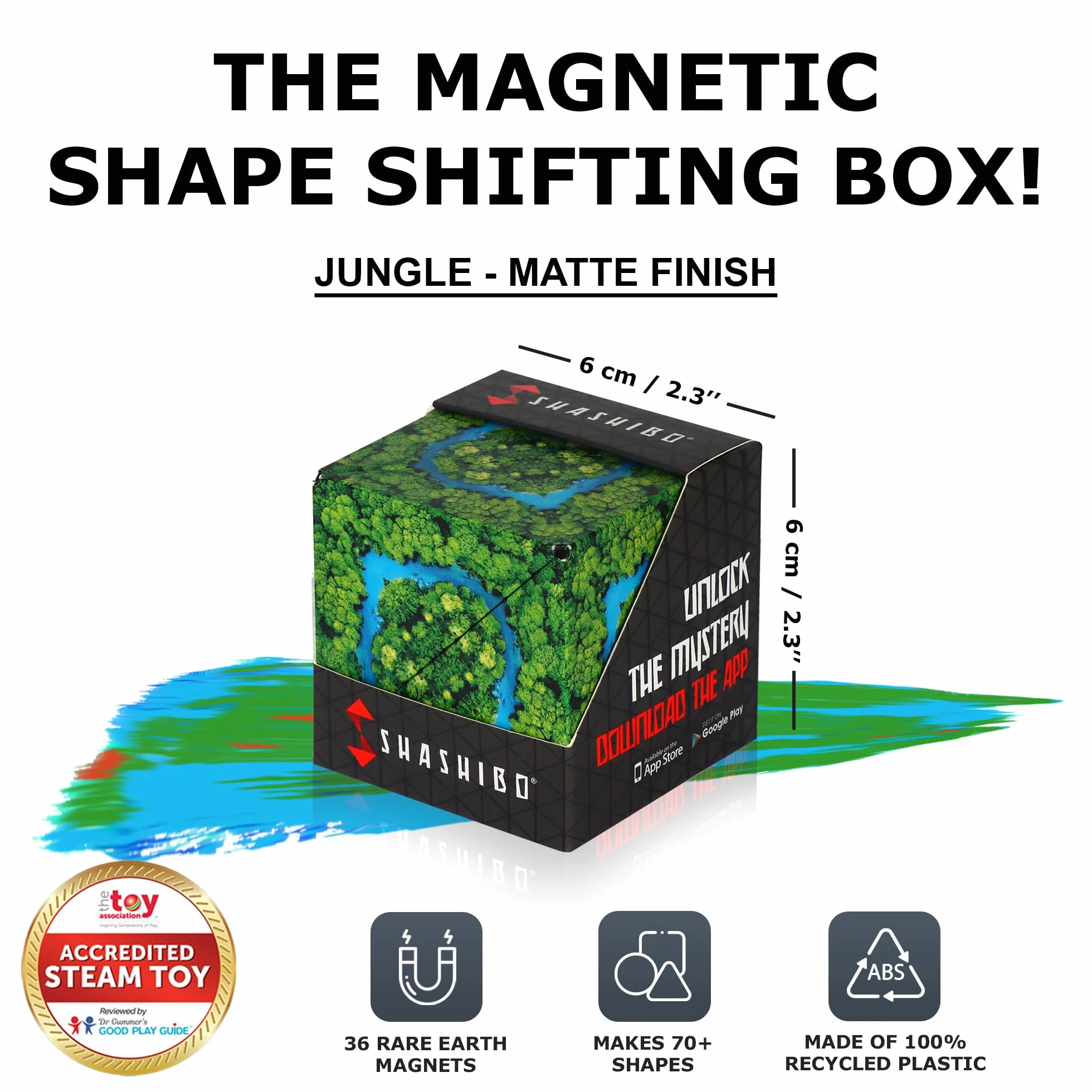 SHASHIBO Shape Shifting Box - Wielokrotnie Nagradzana, Opatentowana Kostka Fidget Cube z 36 Magnesami Ziem Rzadkich - Przekształcająca się w Ponad 100 Kształtów (Jungle)