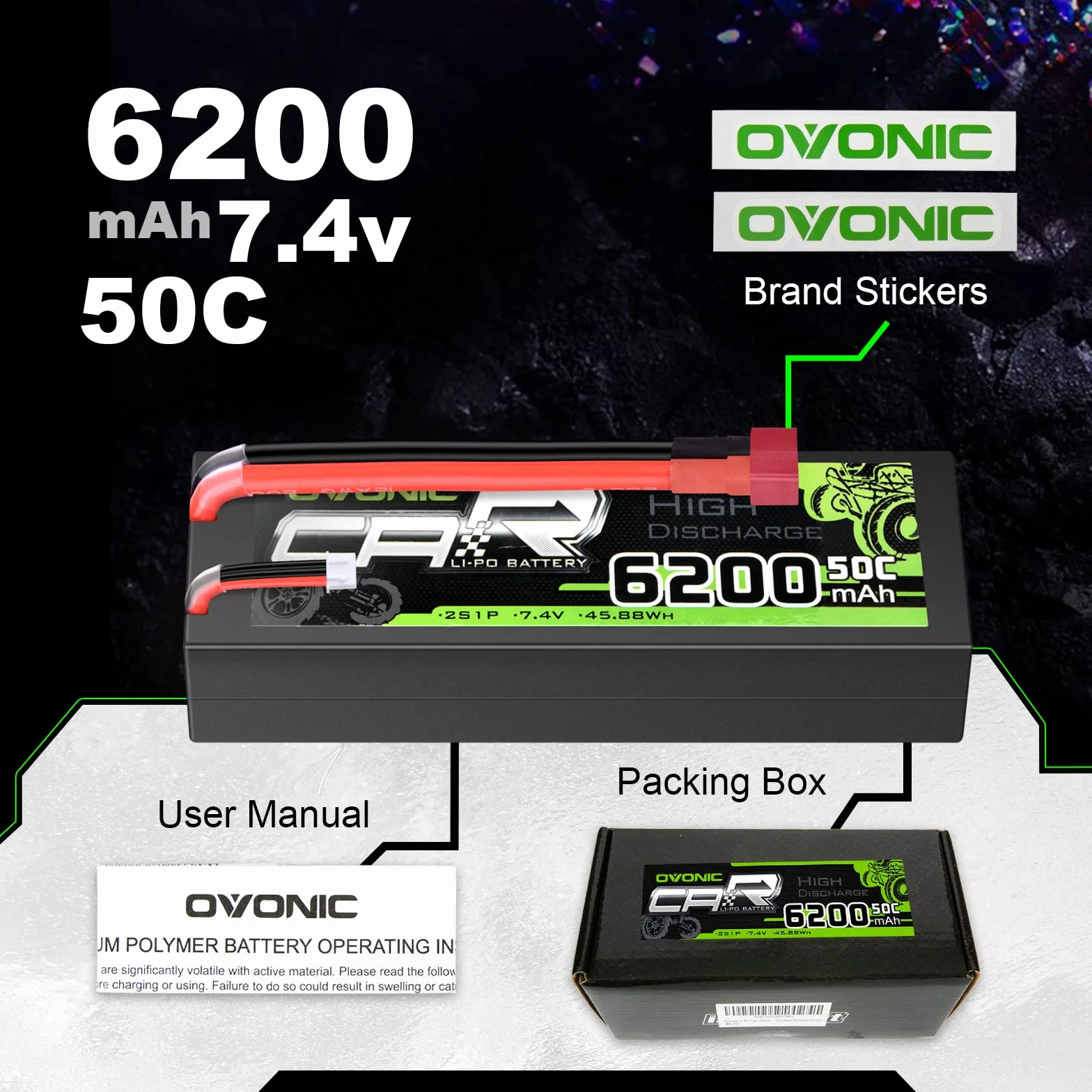 OVONIC 2s Lipo akumulator 6200 mAh 7,4 V 50C z wtyczką T Hardcase Lipo ogniwa baterii do RC Truck Truggy