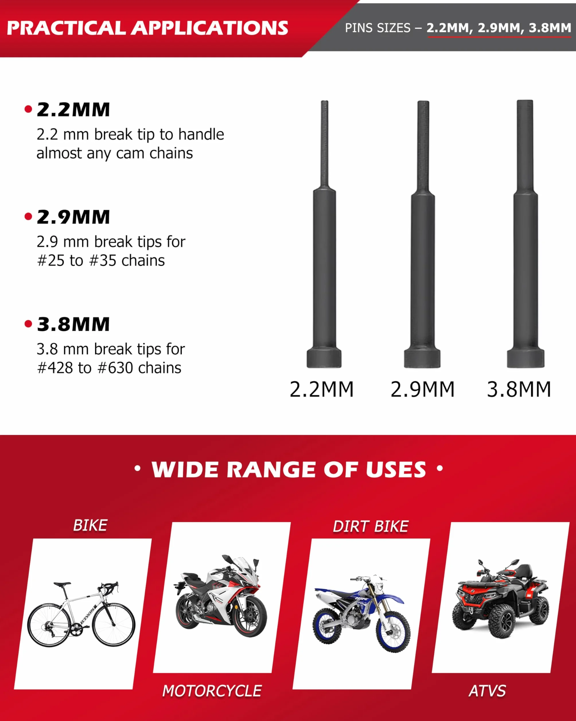 Zestaw łamaczy łańcucha motocyklowego DAYUAN, narzędzie do usuwania łańcucha 25-630