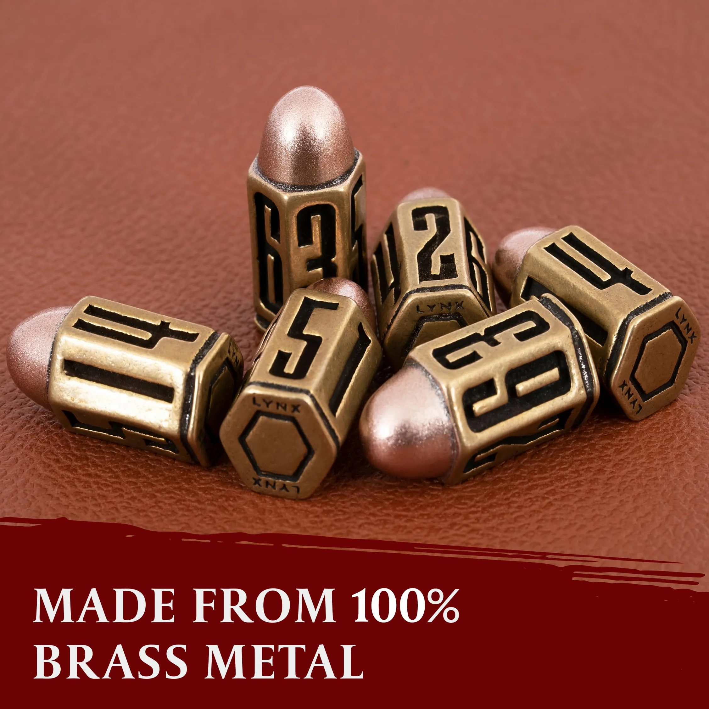 Zestaw Metalowych Kości Bullet Metal - 6 Mosiężnych Kostek K6 / D6 Bullet Dice Set - Kompatybilny z Prezent DND, Wargames, Gry RPG Planszowe, D&D, RPG/Dungeons and Dragons/D i D Akcesoria.