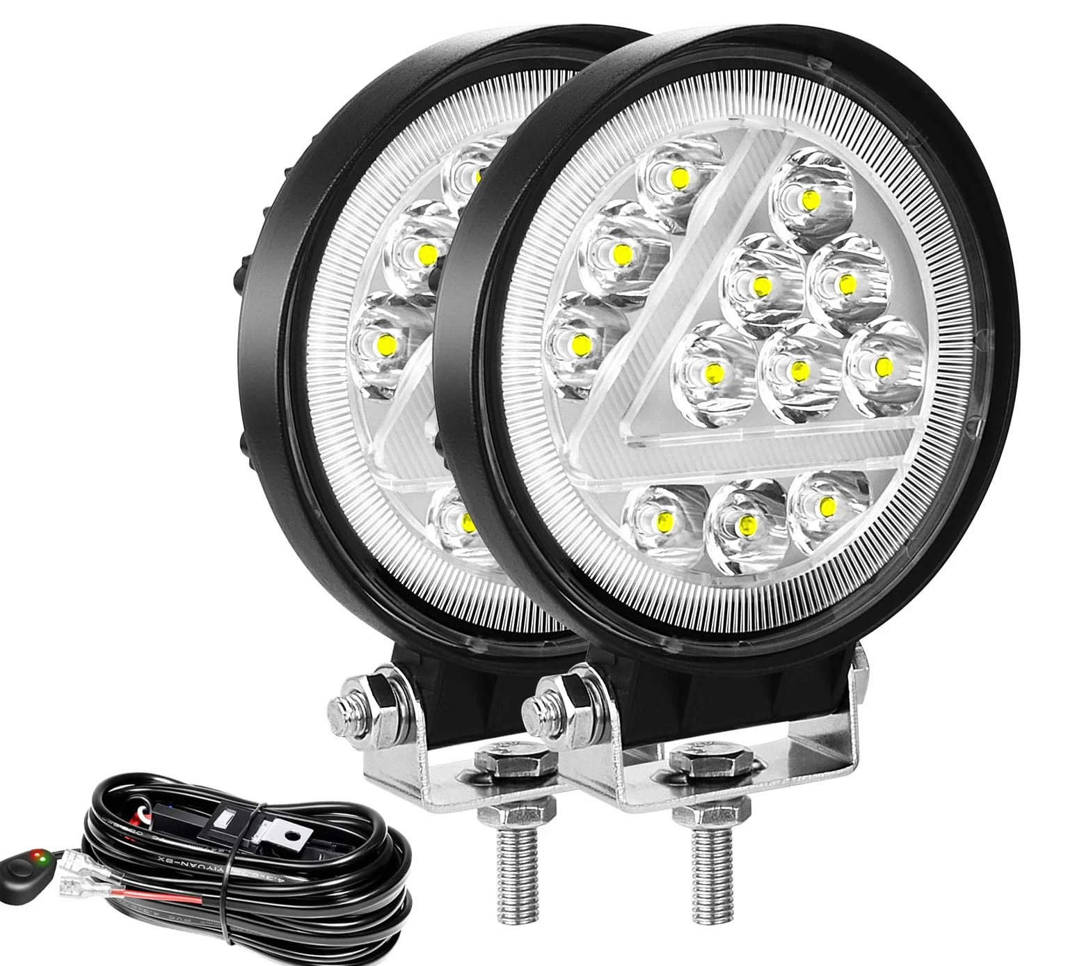 Willpower 2 reflektory robocze LED z zestawem kabli, 4", 36 W, reflektor LED, 12 V, do samochodów, koparek, przyczep, traktorów, ciężarówek, SUV-ów, offroadowych