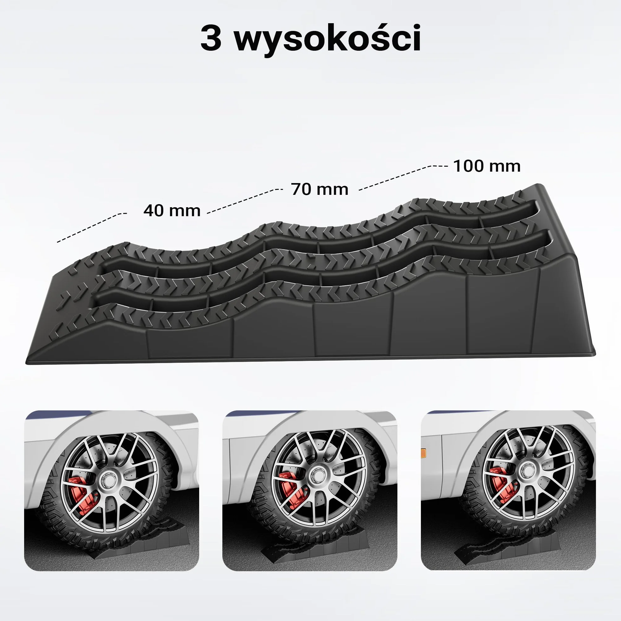 XPOtool Kliny pod koła przyczepy kempingowej 2 szt. do 3,5 t, z antypoślizgowego tworzywa HDPE, rampy poziomujące 3-stopniowe z torbą