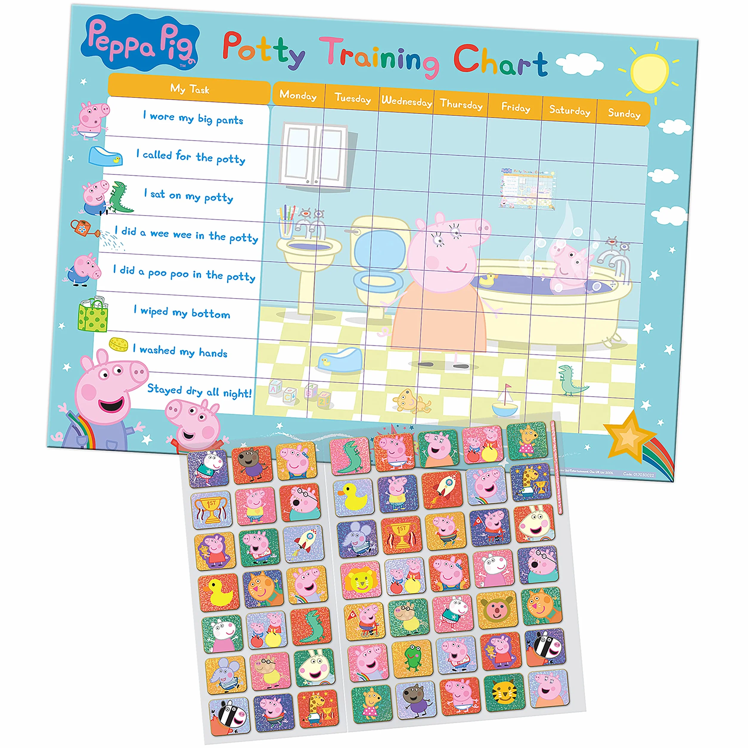 Paper Projects 01.70.30.022 Świnka Peppa – nagroda za naukę korzystania z nocnika i toalety i 56 błyszczących naklejek, różowa