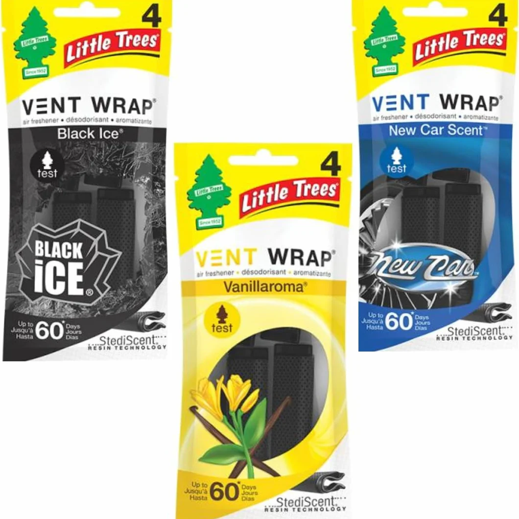 Little Tree Vent Warp 4-pak - czarny lód, zapach nowego samochodu, zestaw produktów Vanillaroma AHSR, idealny do samochodów, ciężarówek, kamperów, długotrwały zapach