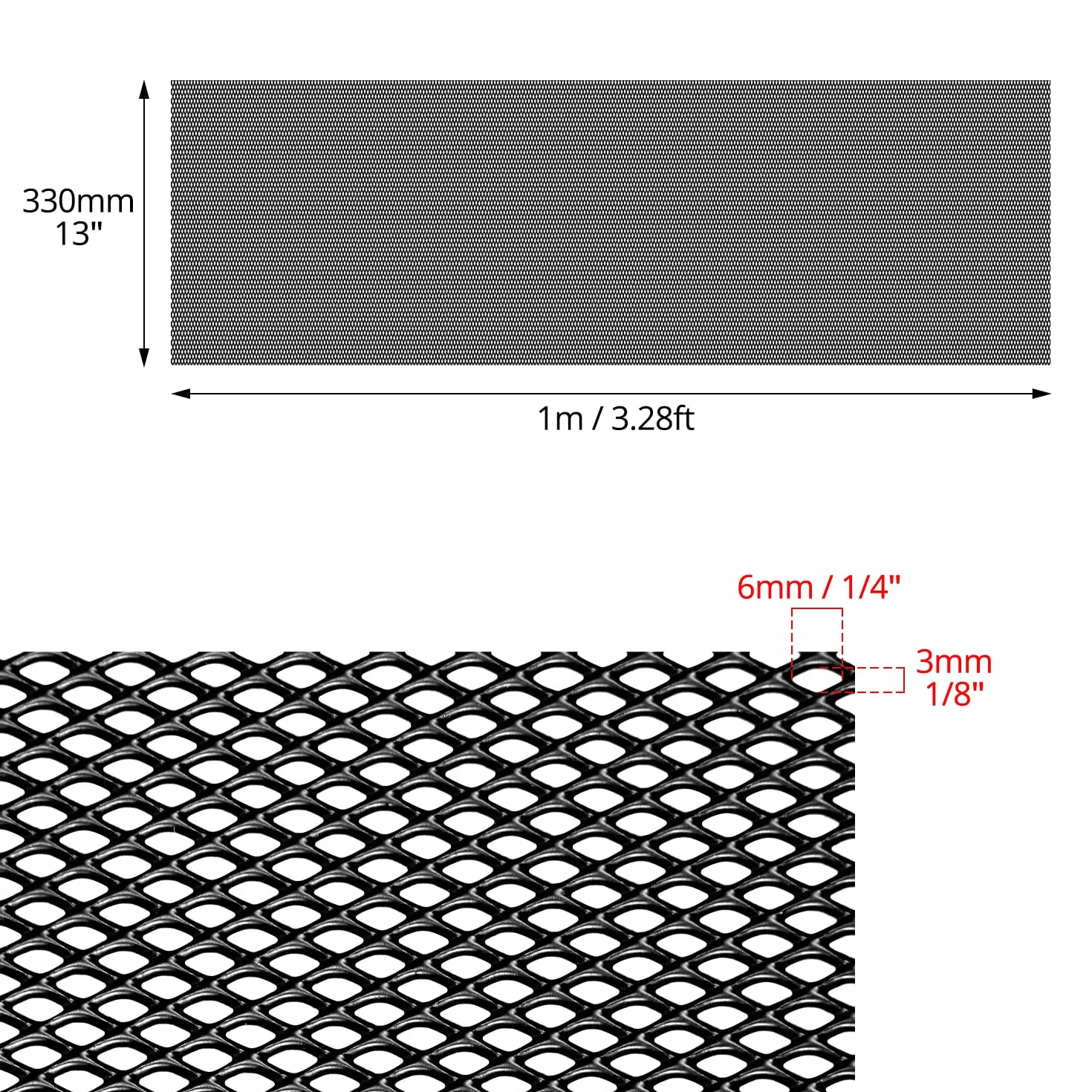 QWORK® Uniwersalna kratka z siatki aluminiowej, 100 x 33 cm, rombowy otwór, 3 x 6 mm, siatka na zderzaki, otwory wentylacyjne i pojazdów