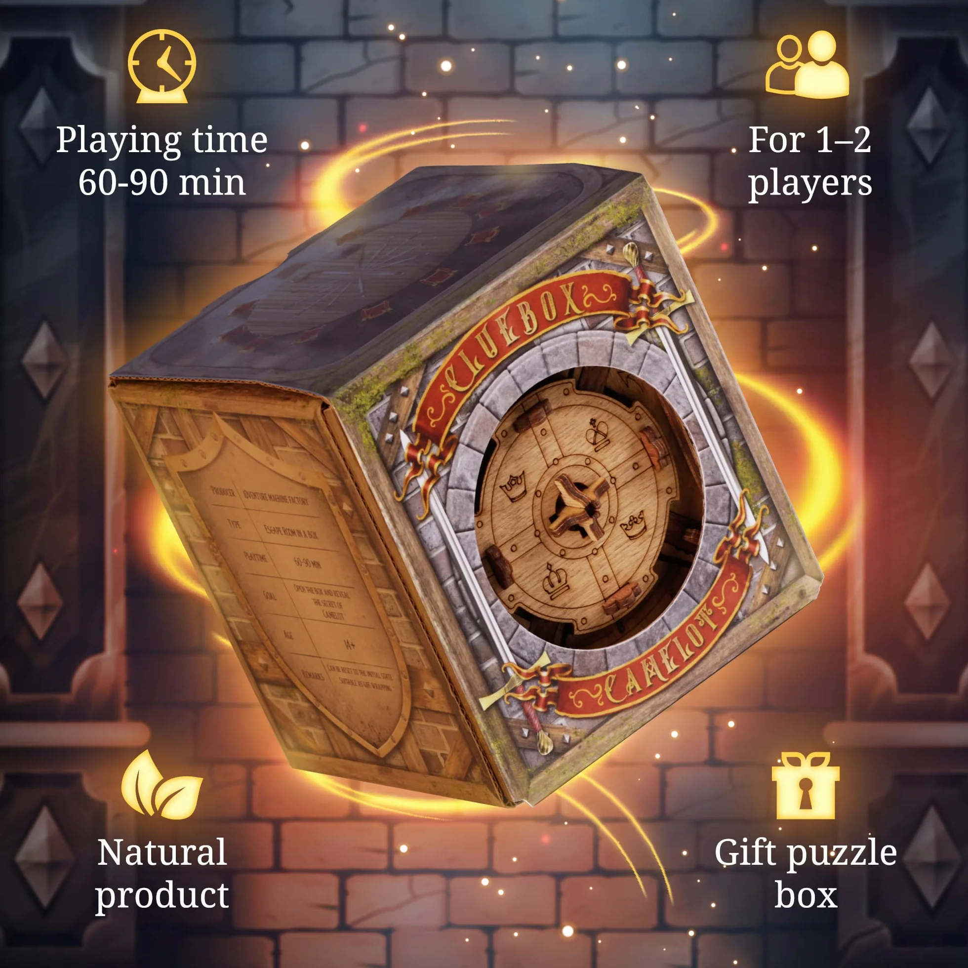 iDventure Cluebox - Tajemnica Camelot - gra Escape Room - drewniane puzzle 3D - prezent dorosłych - gadżet