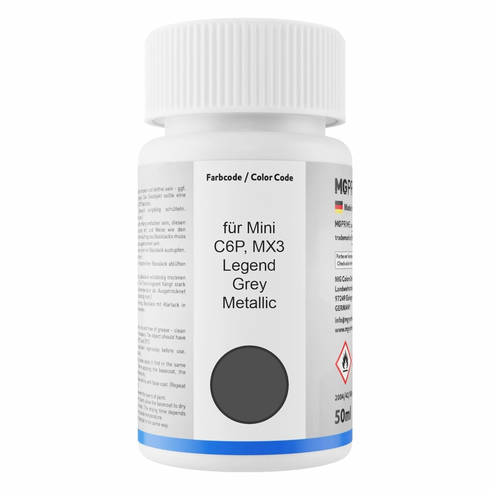 MG PRIME Lakier samochodowy Zestaw sztyftów Touch-up Mini C6P MX3 Legend Grey Metallic Basecoat lakier bezbarwny 50ml