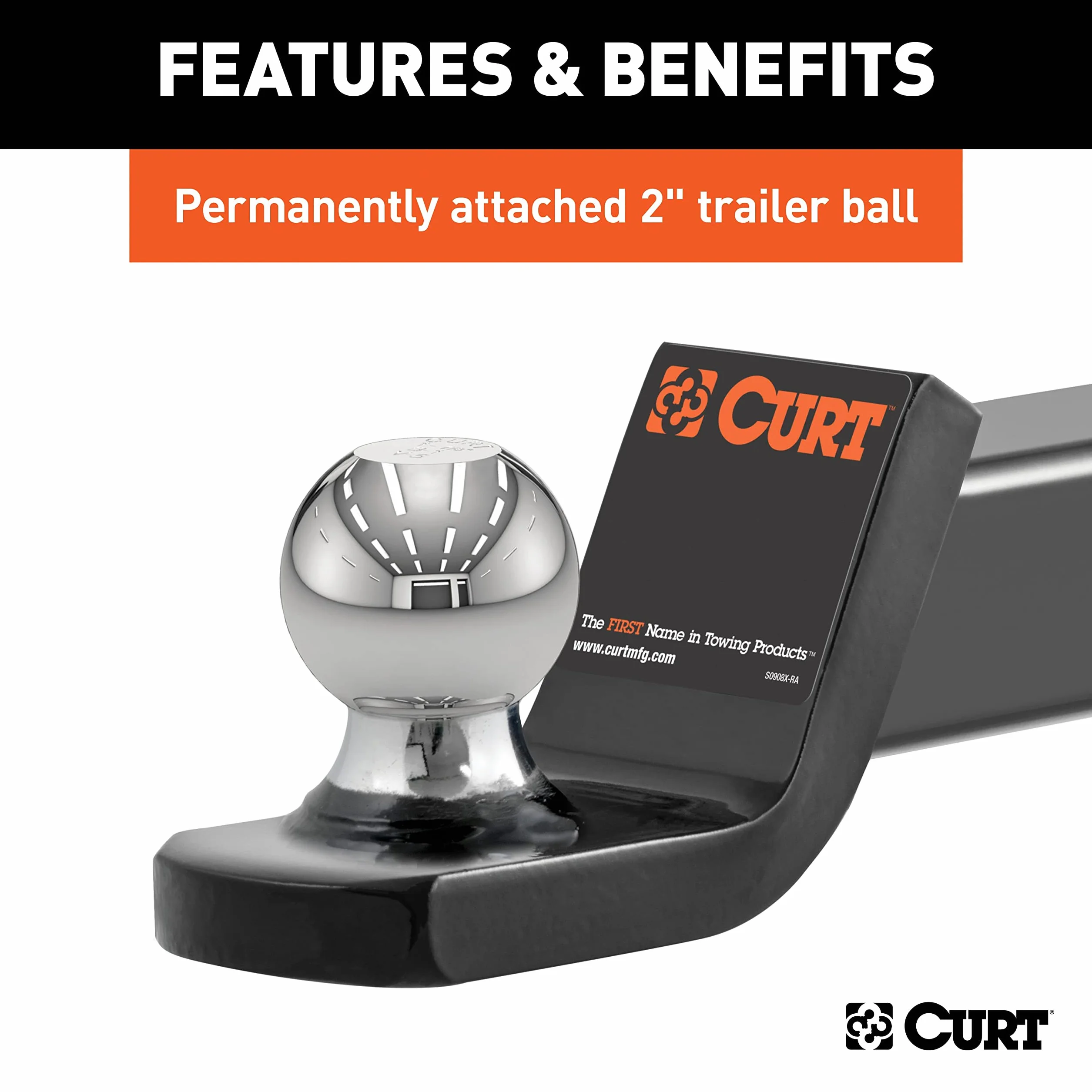 CURT 45134 Fusion Trailer Hitch Mount with 2-Inch Ball & Pin, Fits 2-In Receiver, 7,500 lbs, 2" Drop, black