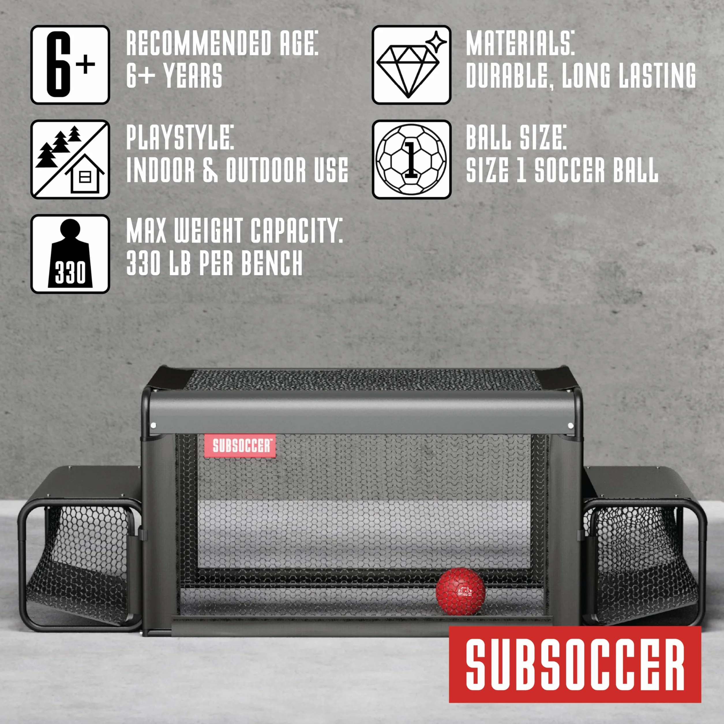 Subsoccer S3 Portable Bench Soccer Game – Lightweight, Easy Assembly, Indoor & Outdoor Use, Includes Table, Benches, Ball, and Tools – Fun for Ages 6+