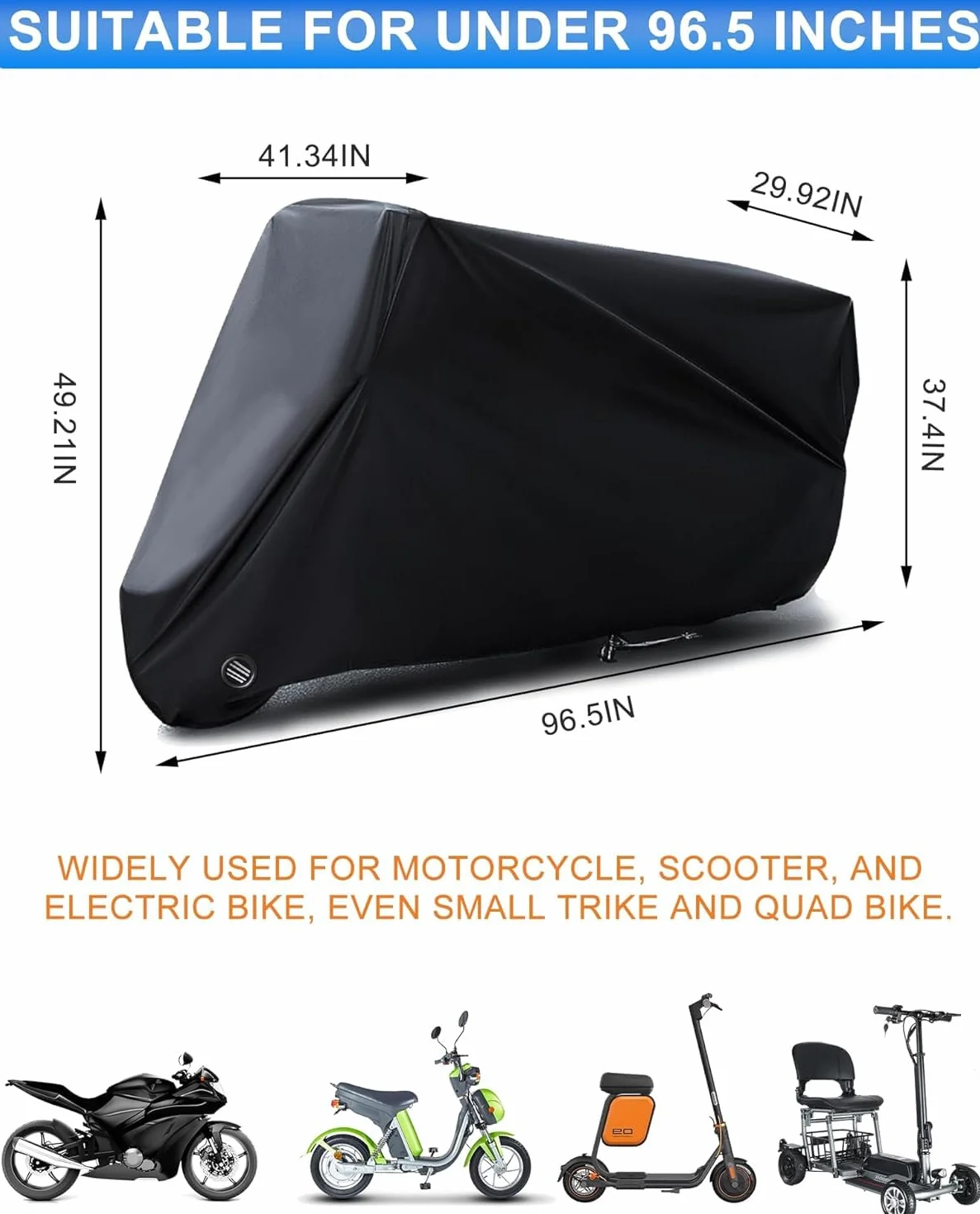 Pokrowiec na motocykl z taśmą szyciową - plandeka na motocykl - 210D Oxford, do użytku na zewnątrz, odporny na zarysowania, wodoodporny, z otworami na zamki, do motocykli i skuterów