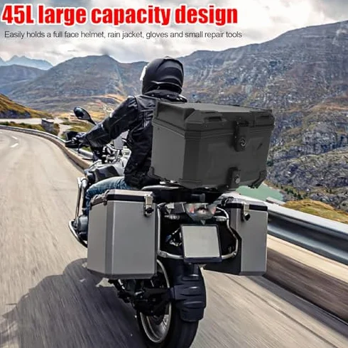 Kufer na Motocykl 45L Wodoodporny Aluminiowa Skrzynia Bagażnika z Oparciem