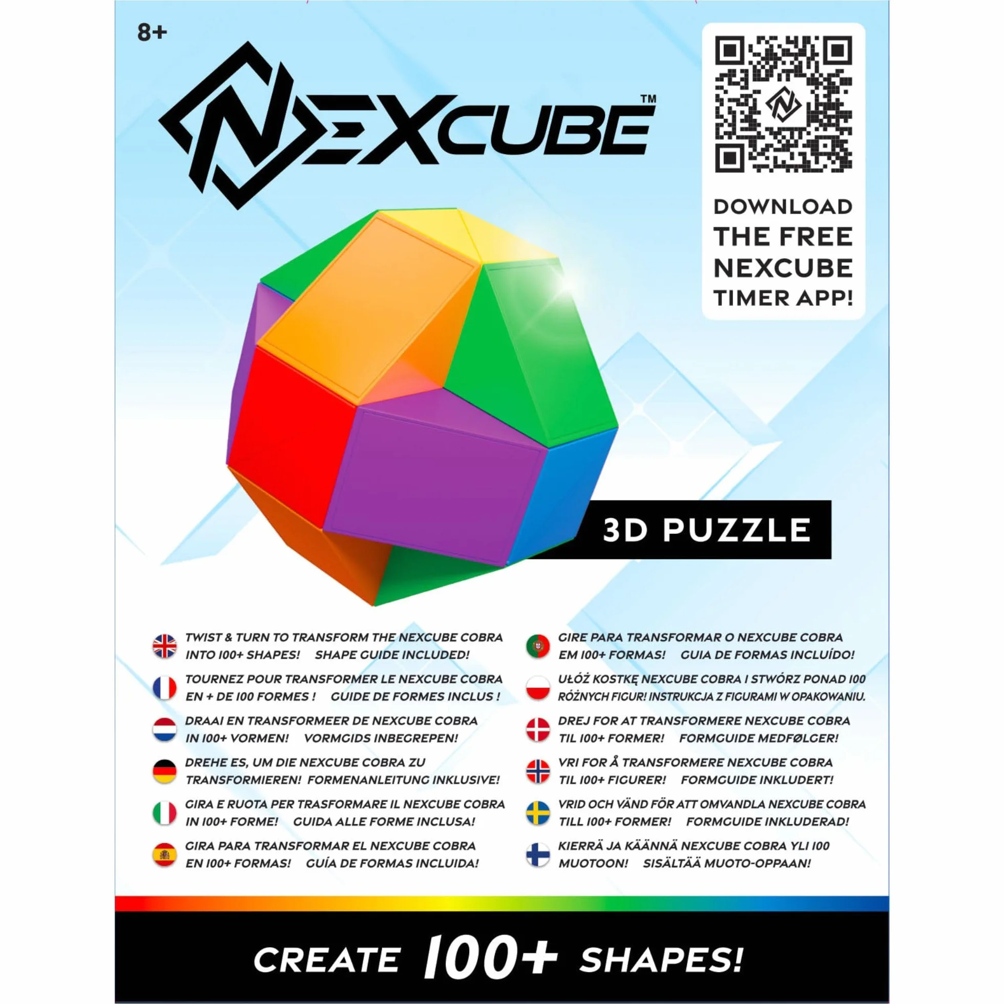 NEXCUBE Cobra - Oryginalna gra logiczna z tworzeniem kształtów - Gra dla dzieci od 6 lat - 24 kolorowe pryzmaty - tworzy ponad 100 różnych kształtów zwierząt lub przedmiotów - Gra logiczna
