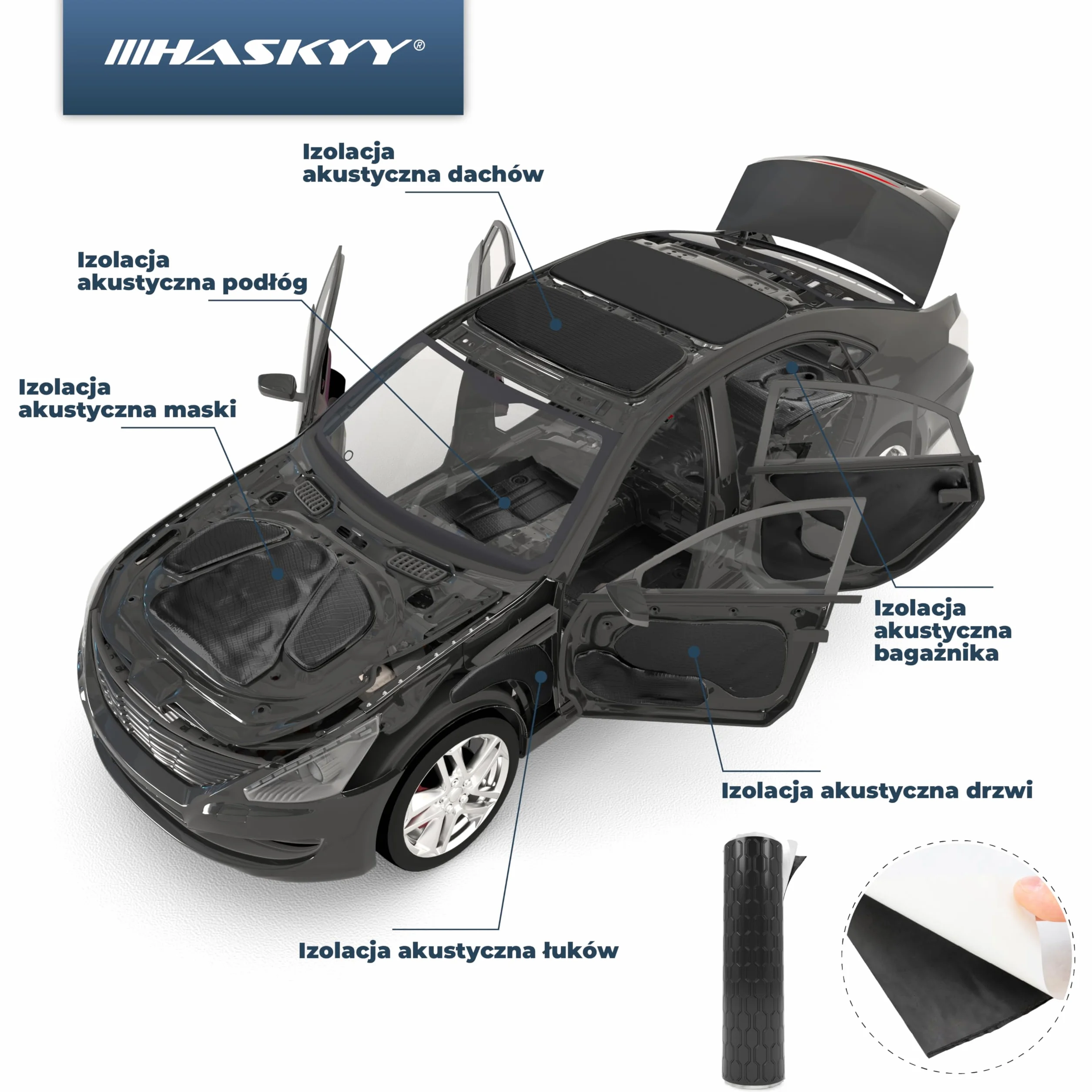 HASKYY Alubutyl Black Anti Dröhn samoprzylepna mata izolacyjna do samochodu, ochrona przed hałasem samochodu, izolacja akustyczna i izolacja akustyczna, 2 mm, 2 mm