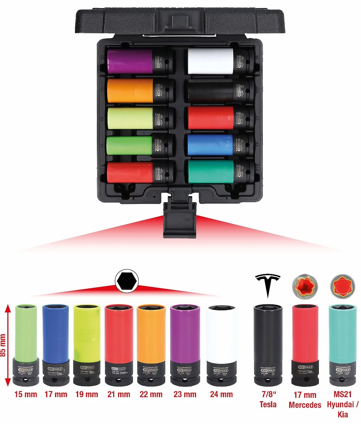 KS Tools 1/2" Specjalny zestaw nasadek udarowych do alufelg, 10 szt.
