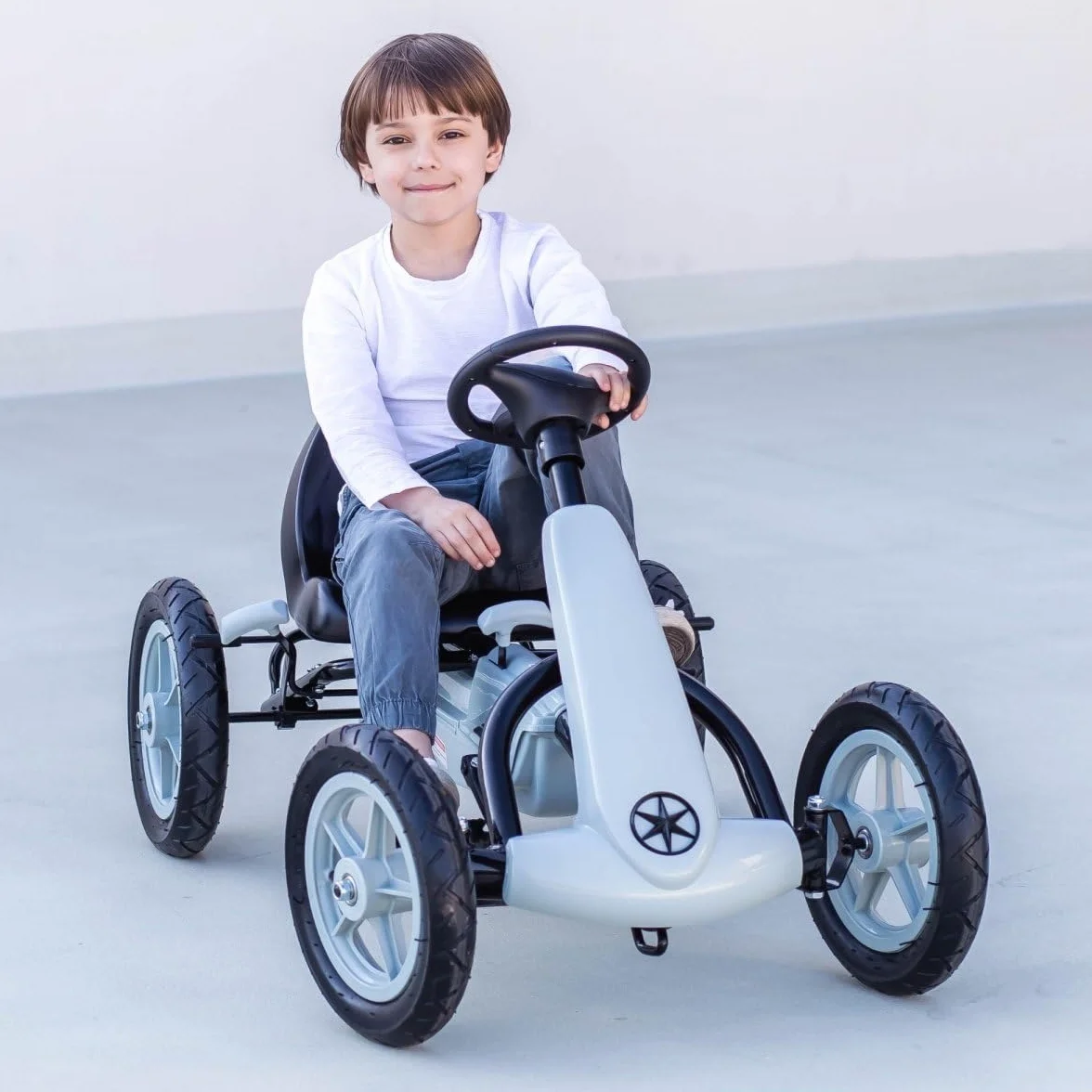 HyperMotion Go-Kart na Pedały dla Dzieci EVOQUE, Gokart z Trzema Trybami Jazdy dla Dziecka 5-8 Lat, Auto dla Dziecka, Samochód Dziecięcy od 5 Lat, Waga do 50 kg, Szary