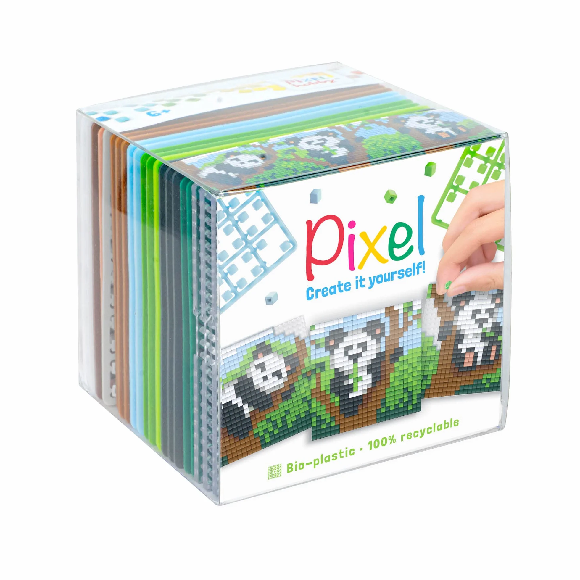 Pixel P29020 - Zestaw hobbystyczny "Panda", system wtyczek jako kreatywne hobby dla dzieci od 6 lat, pudełko na kostki z szablonami motywów i kwadratami pikseli