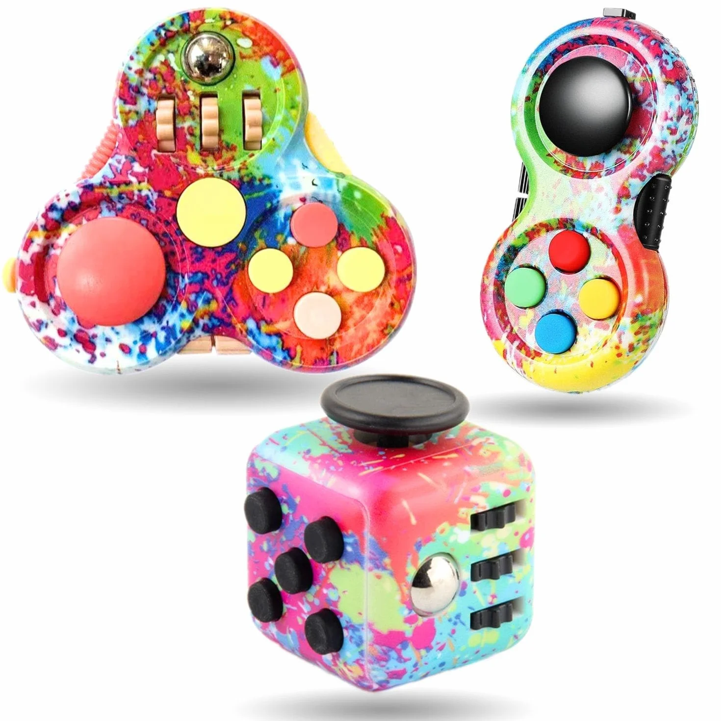 Fidget Toy Cube, antystresowa kostka, antystresowa kostka, kontroler do redukcji stresu w przypadku ADD, ADHD, autyzmu, nastolatków, dzieci, dorosłych (kolor kolorowy)