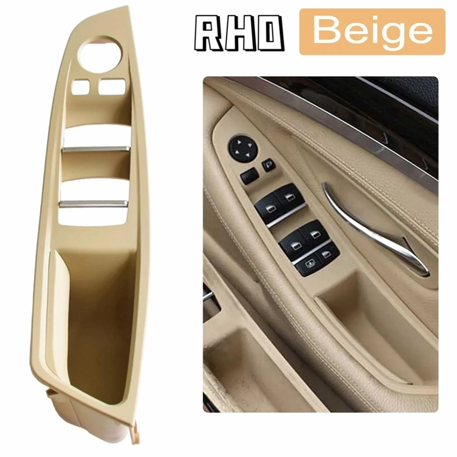 JAVON RHD for BMW F10 F11 520i 528i 535i 2010-2016 Car Interior Door Handles Door Knob Window Switch Panel Cover Klamki do drzwi wewnętrznych samochodu (Size : Beige-RHD)