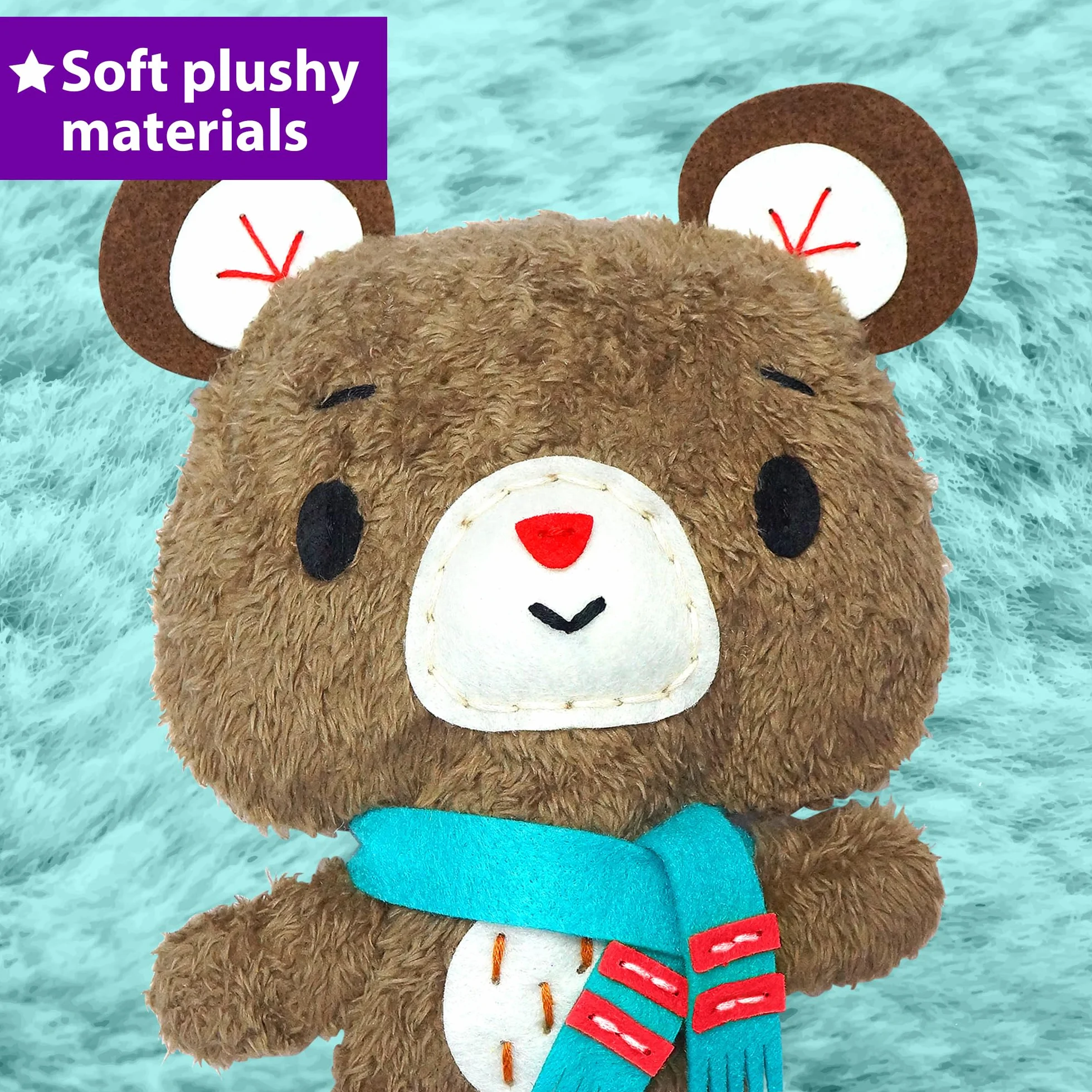 Zestaw do szycia KraFun Kids dla początkujących i rzemieślników, zawiera 3 pluszowe lalki, instrukcje i filc, hafty - Teddy & Friends