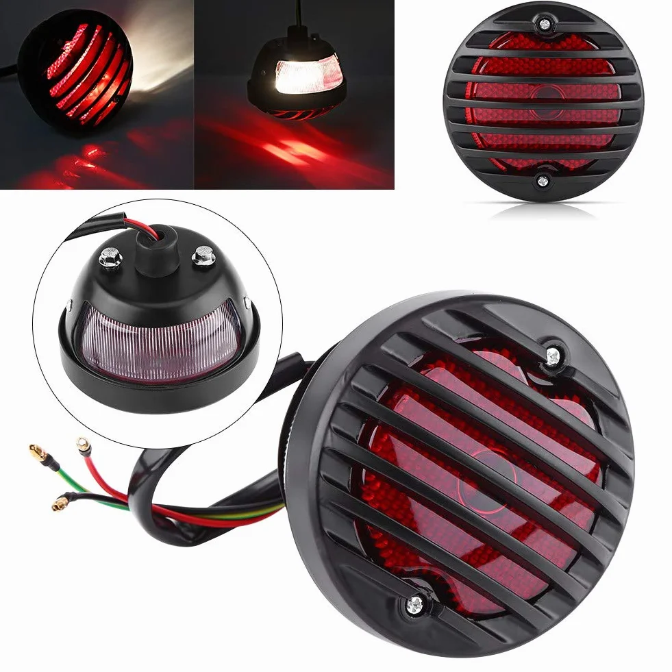 KIMISS Tylne Światło STOP LED Okrągłe Czarne Wodoodporne do Motocykli Bobber Chopper