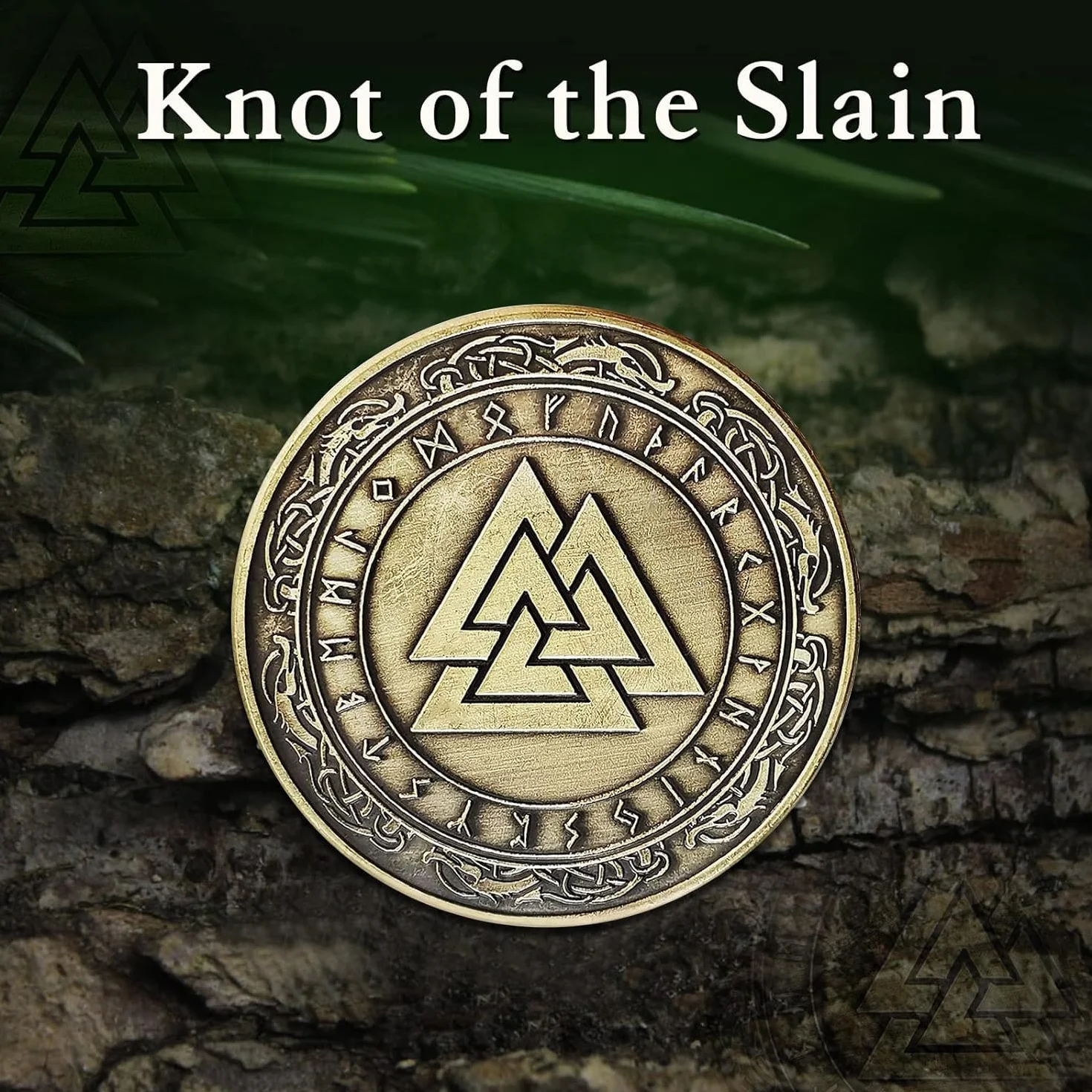Norse Viking Mjolnir Coin Młot Thora, Coin Mitologia nordycka, talizman (Valknut Coin (Knot of the Slain Warrior))