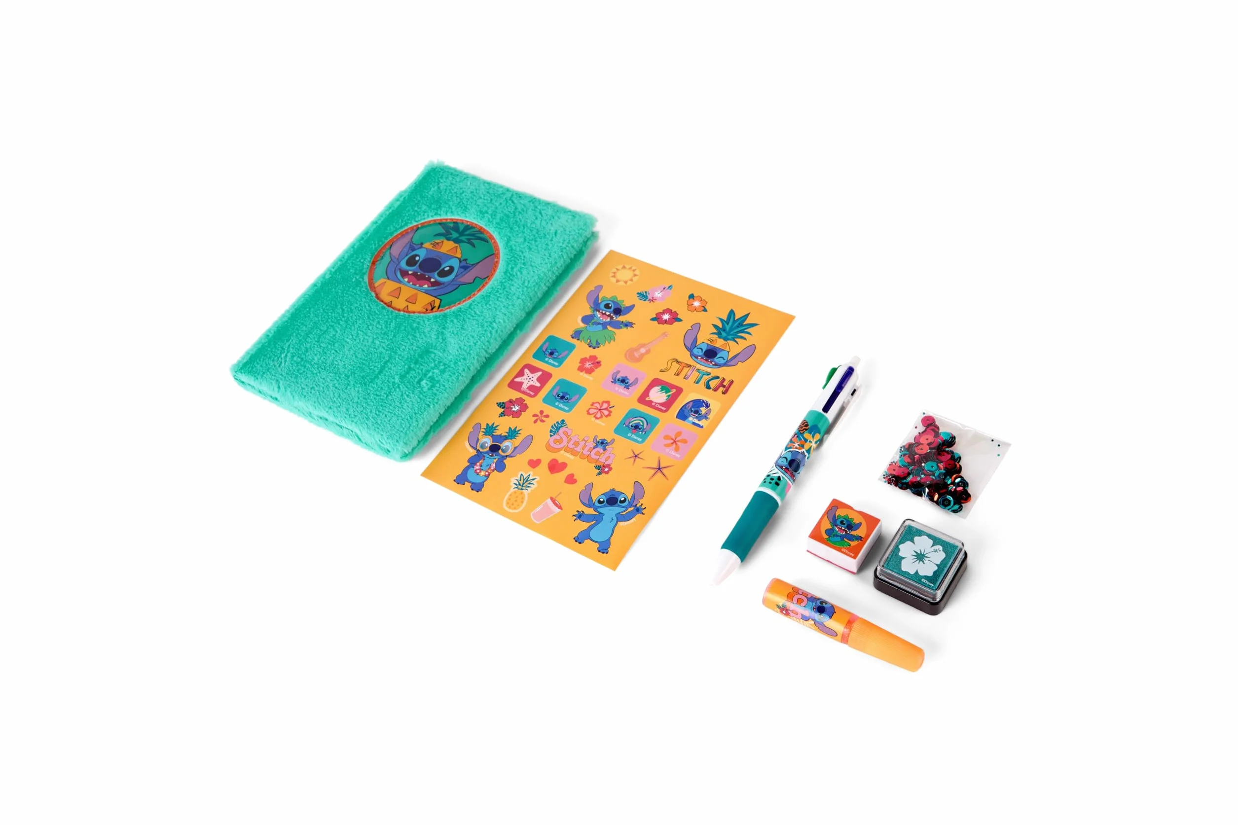 Zestaw do robótek ręcznych z książeczką Stitch | Zestaw do robótek Fluffy dla dzieci od 3 lat | Zestaw do dekoracji DIY z naklejkami, brokatem, stemplami i ołówkami | Zestaw kreatywny dla dziewczynek