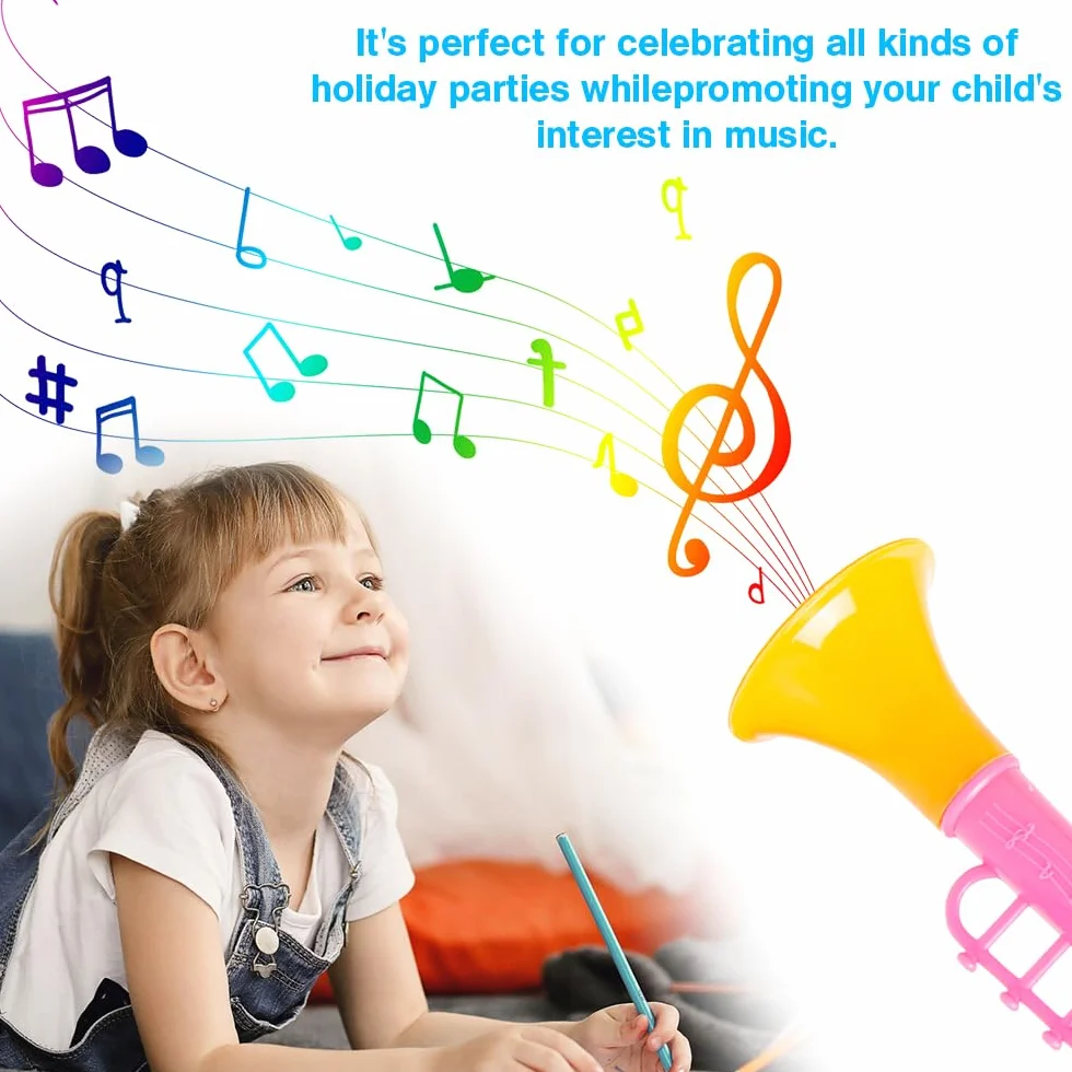 25 sztuk trąbki plastikowe trąbki zabawki dla dzieci puvuzela przenośna trąbka zabawka instrumenty muzyczne dla dzieci mini trąbka producenci hałasu, trąbka dla dzieci, kolorowa, 10 x 3,8 cm