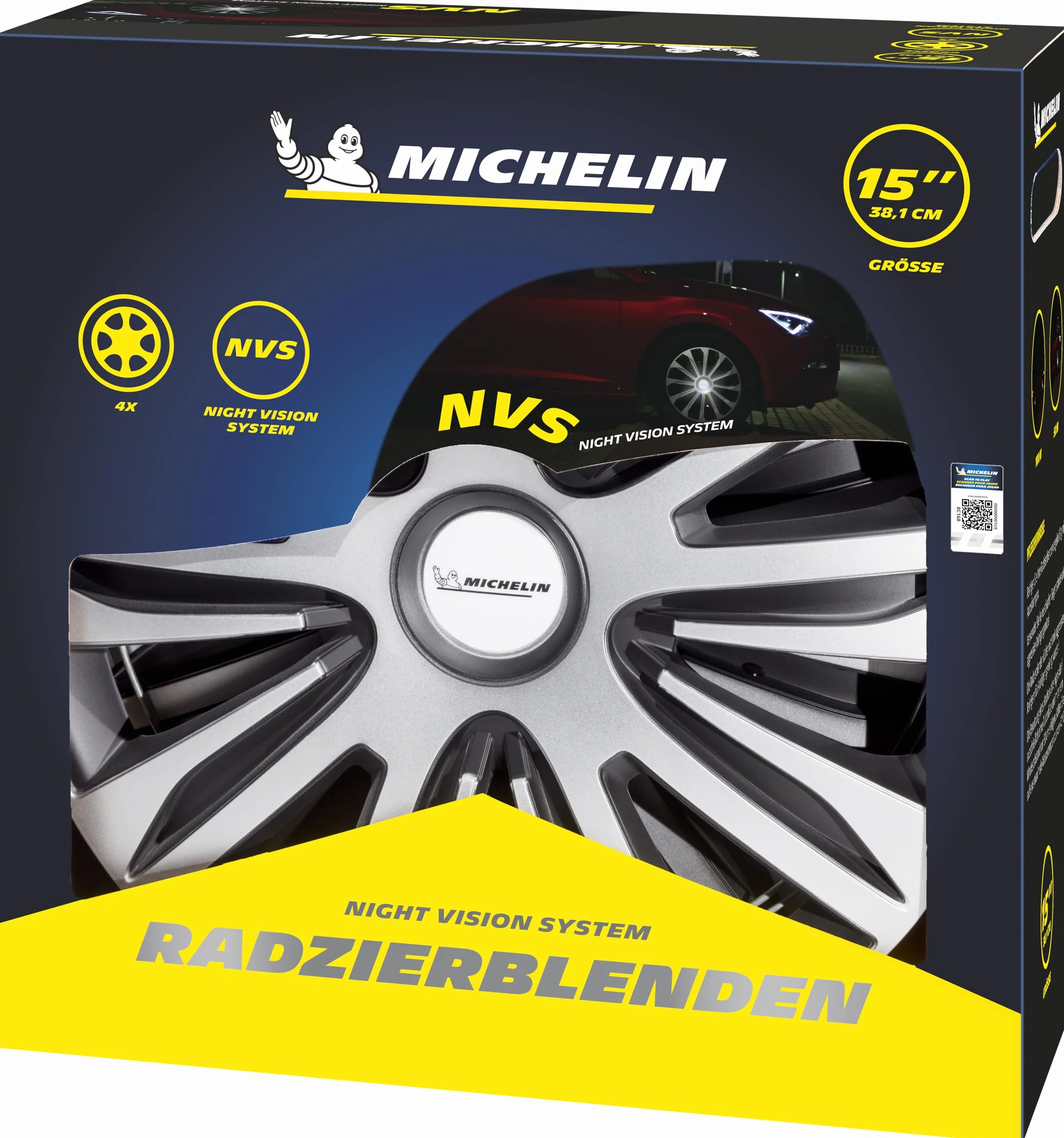 MICHELIN Kołpak MX-ABS 15 cali uniwersalna osłona ozdobna zestaw 4 sztuk czarny srebrny
