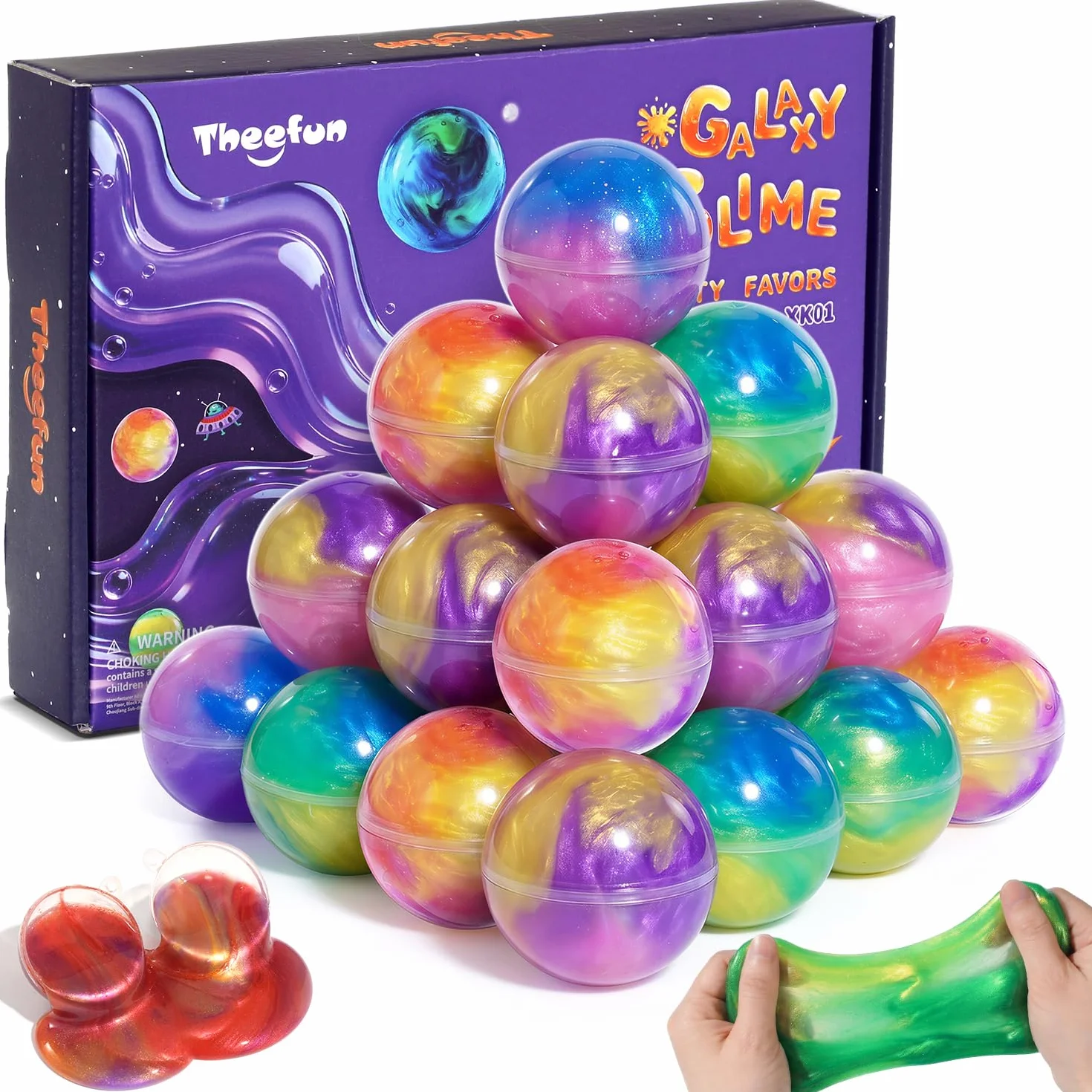 Theefun Slime Party Favors, zestaw 24 sztuk galaktyk Slime Ball Party Favors – rozciągliwy, nie kleje się, redukuje stres i jest bezpieczny dla dziewcząt i chłopców, idealne na imprezę, do klasy