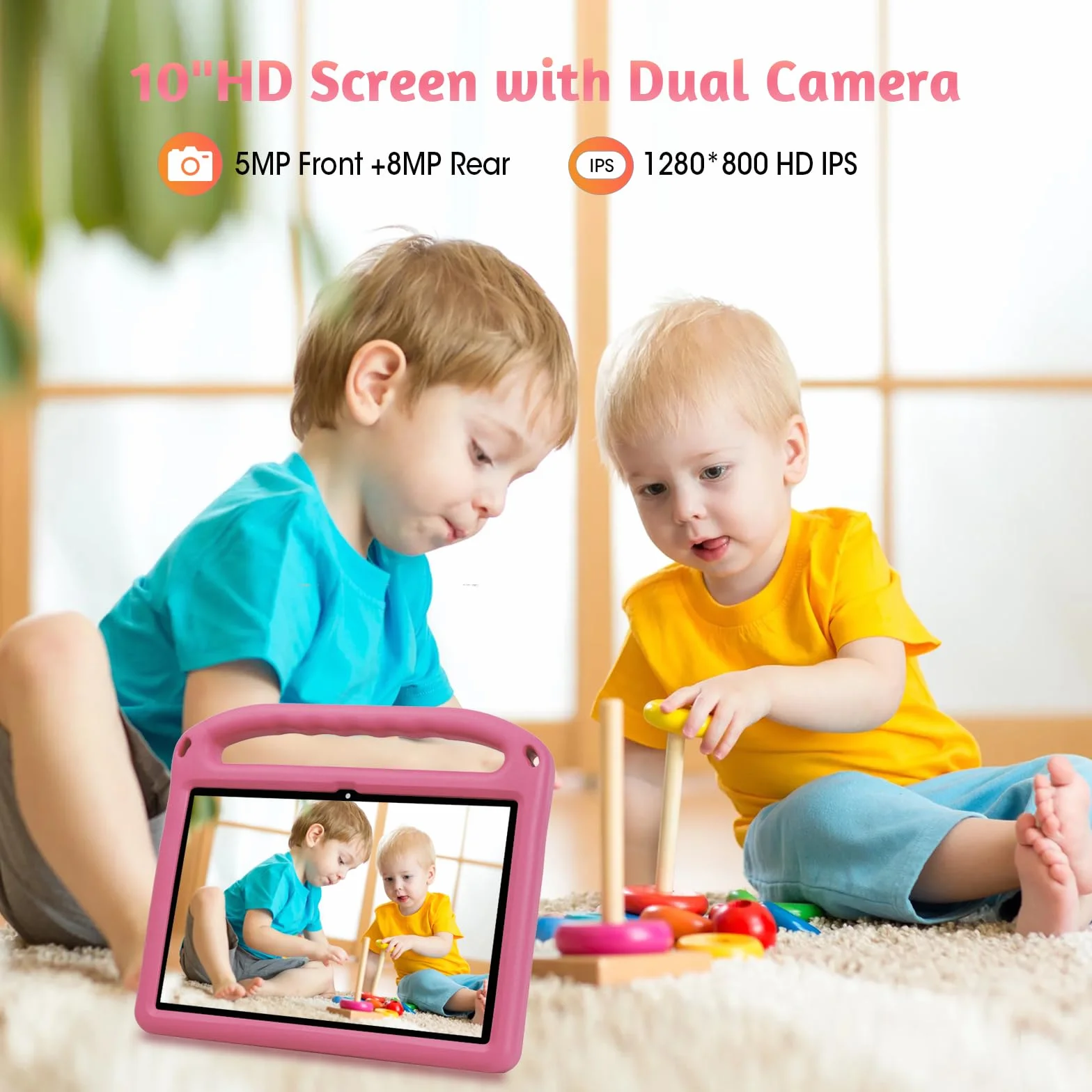 tablet dziecięcy 10-calowy z systemem Android 14, 8 (4 + 4) GB RAM, 128 GB ROM z osłoną EVA, Bluetooth, Wi-Fi, akumulator 6000 mAh, zabezpieczenie przed
