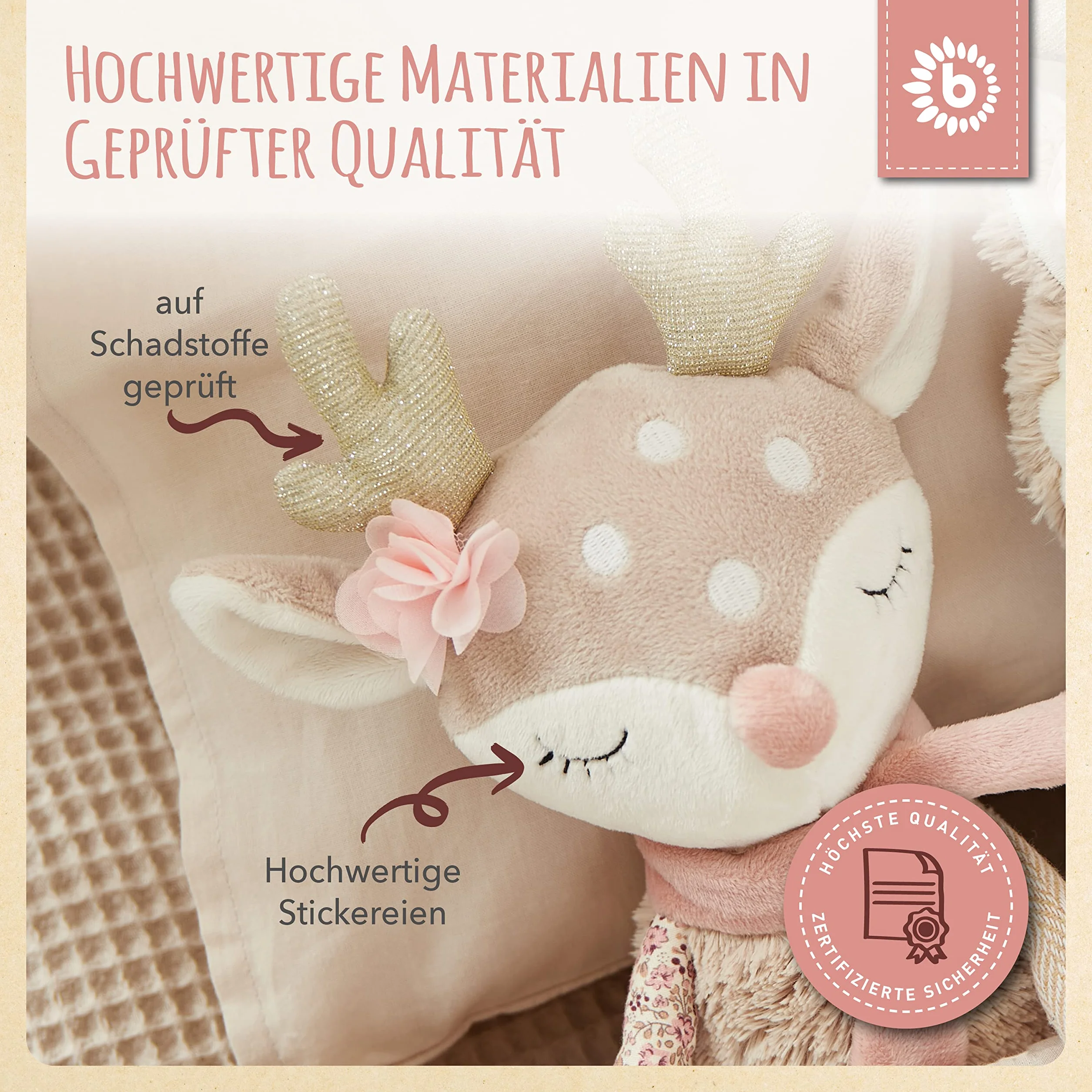 Bieco Pluszowa przytulanka jeleń Ella | 40 cm | Pluszowe zwierzątko z jeleniem | pluszowe zwierzątko dla dziewczynek od 0 miesięcy