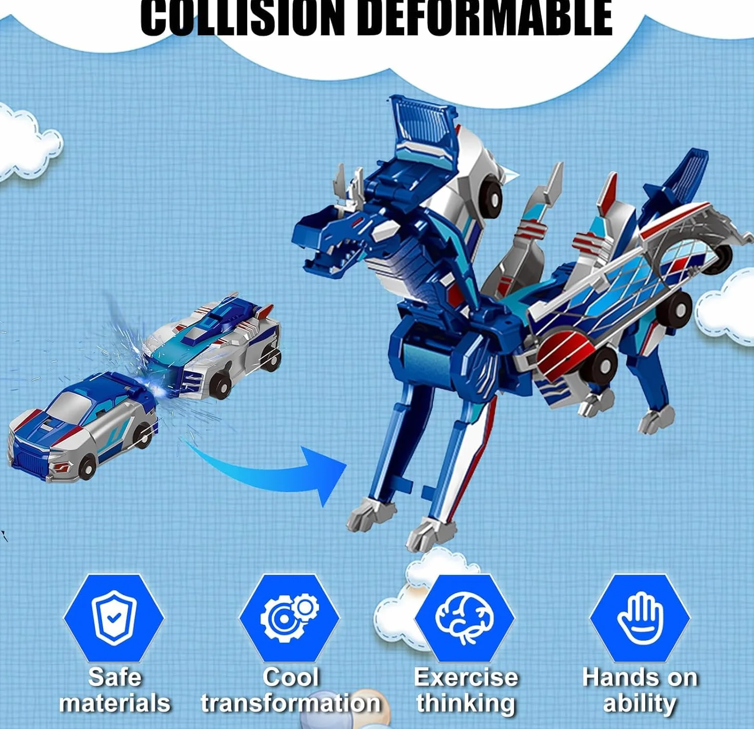 Felly Dragon Transforming Robot samochodowy zabawki dla dzieci, automatyczne odkształcanie połączeń magnetycznych, zabawki samochodowe dla chłopców i dziewcząt w wieku 2, 3, 4, 5, 6, 7, 8 lat, dla