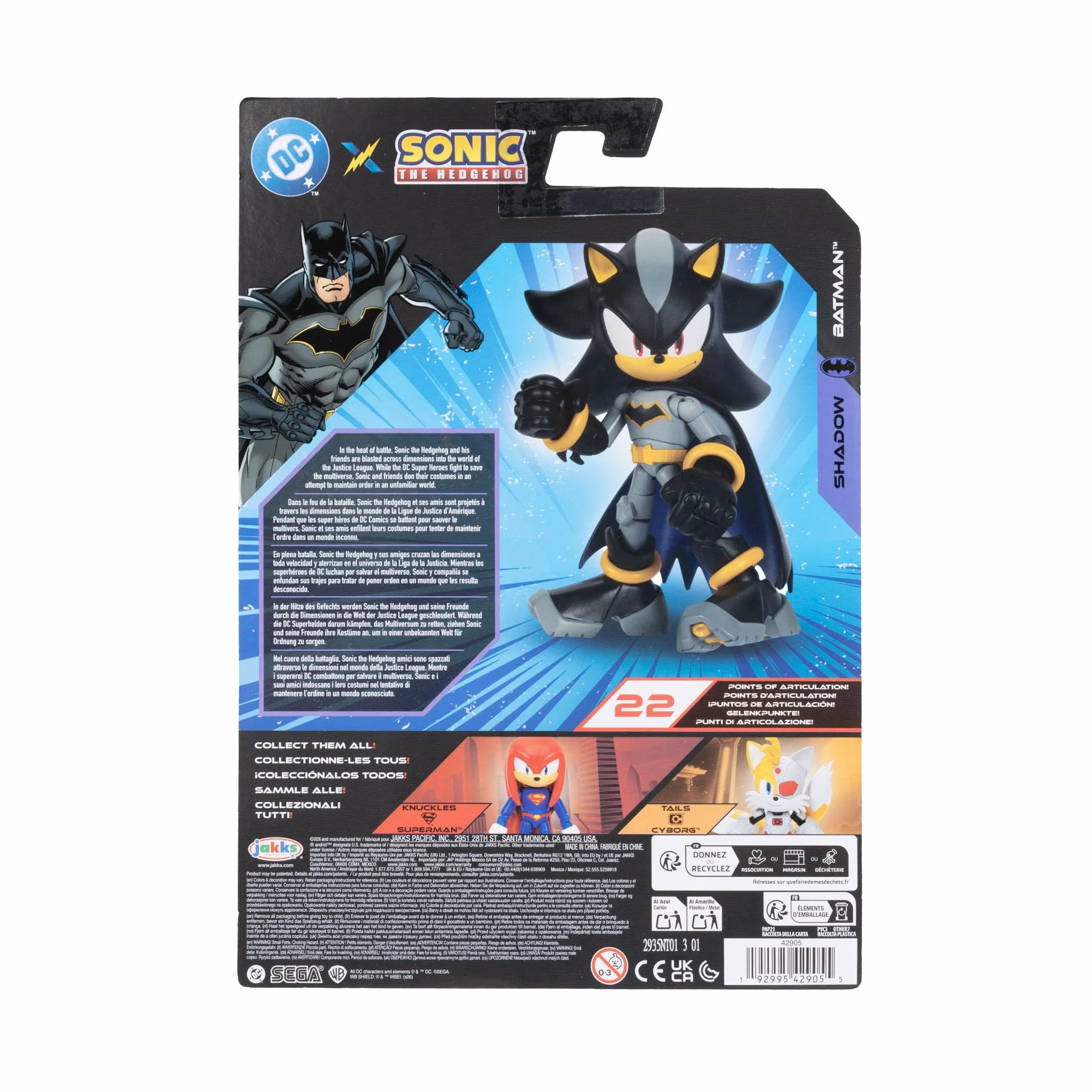 Figurka akcji DC x Sonic Shadow jako Batman 5" / 13 cm, oficjalna licencja Jakks Pacific, niezwykle szczegółowa i wyprofilowana konstrukcja, opakowanie kolekcjonerskie