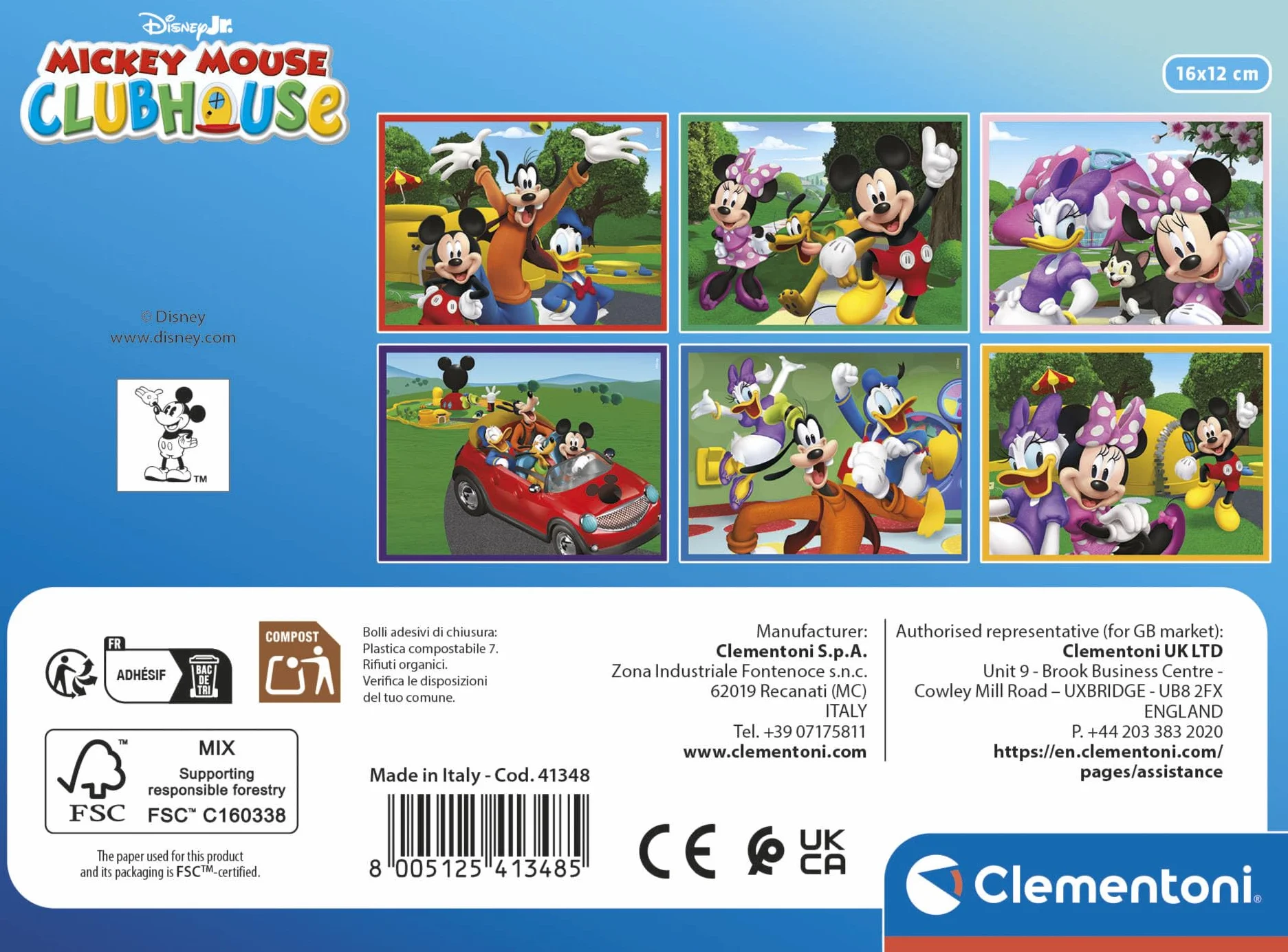 Clementoni Kostki Puzzle Myszka Miki 12 Kostek - 3 lata i więcej - Gra planszowa dla pierwszego wieku - Pomysł na prezent