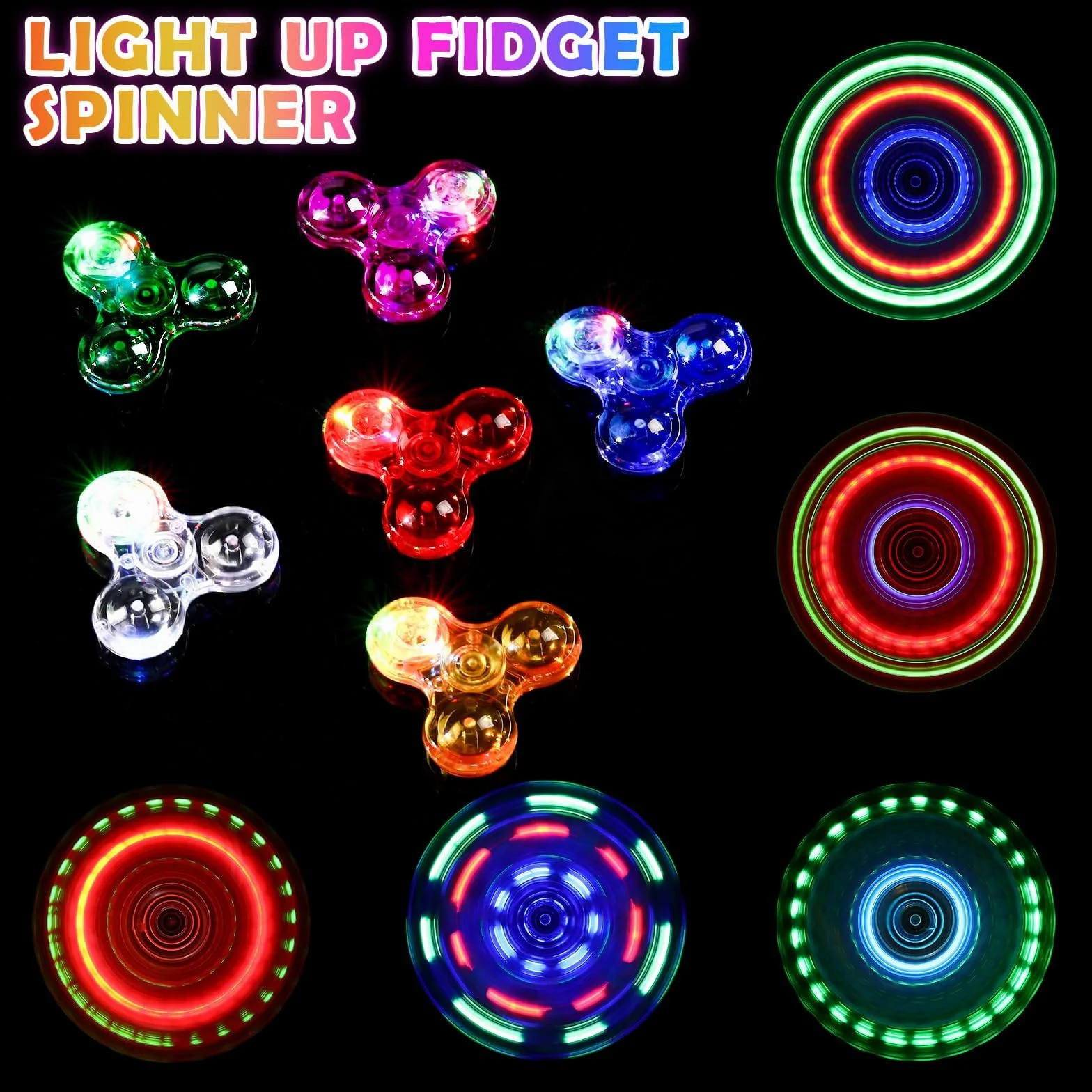 SCIONE 6 SZT. Mini Kryształowy LED Fidget Spinner dla Dzieci 3-8 lat, 2,24-calowa Świecąca Zabawka Antystresowa dla Maluchów, Gadżet na Imprezy Świecący w Ciemności dla Dzieci i Dorosłych