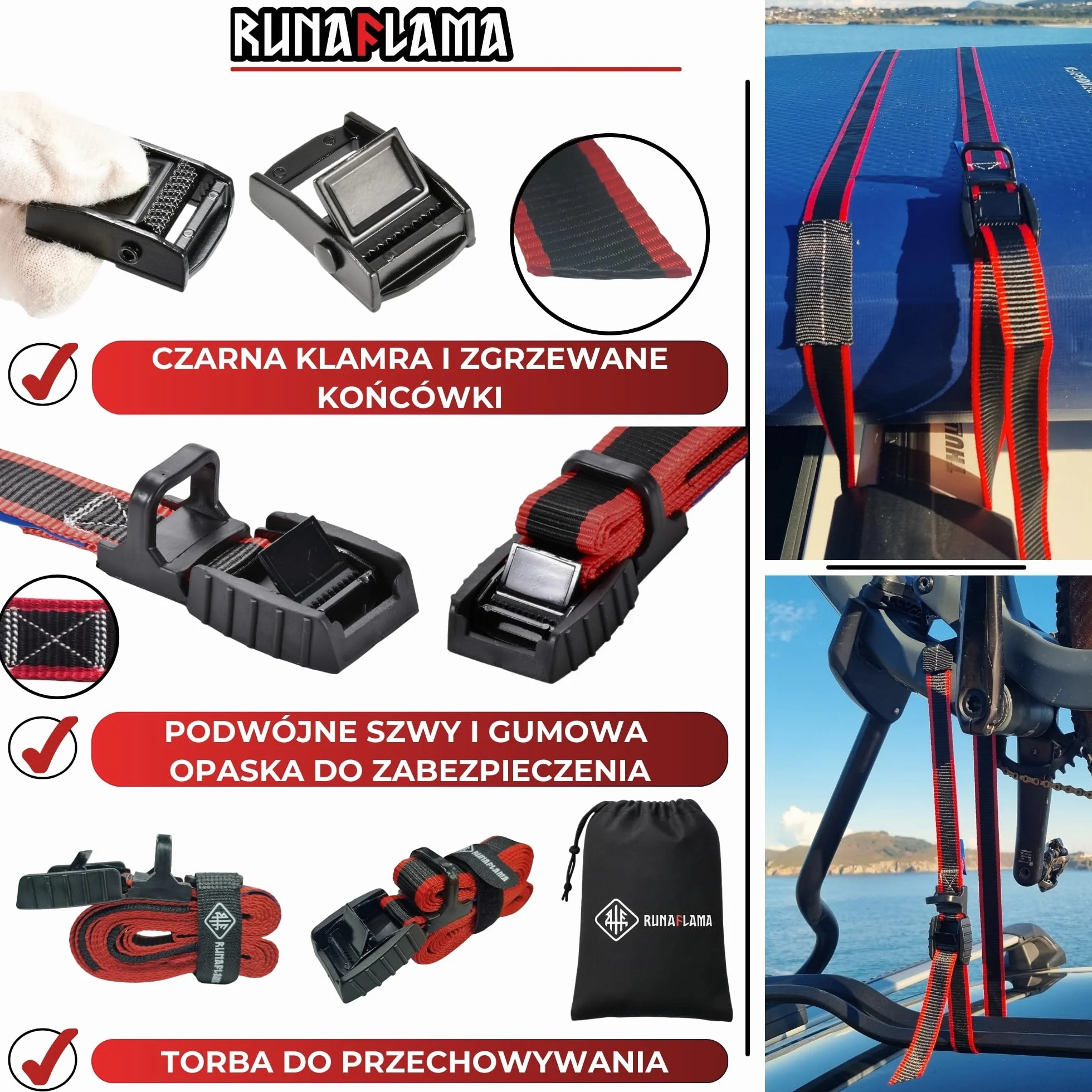 Pasy Transportowe z Klamrą 500 kg, Pasy Mocujące z Ochroną Antyrysową do Bagażnika Dachowego, Surf, Kayak, Paddle, Rowerów i Przyczepy, EN 12195-2, Zestaw 2 Pasy 3,5 m