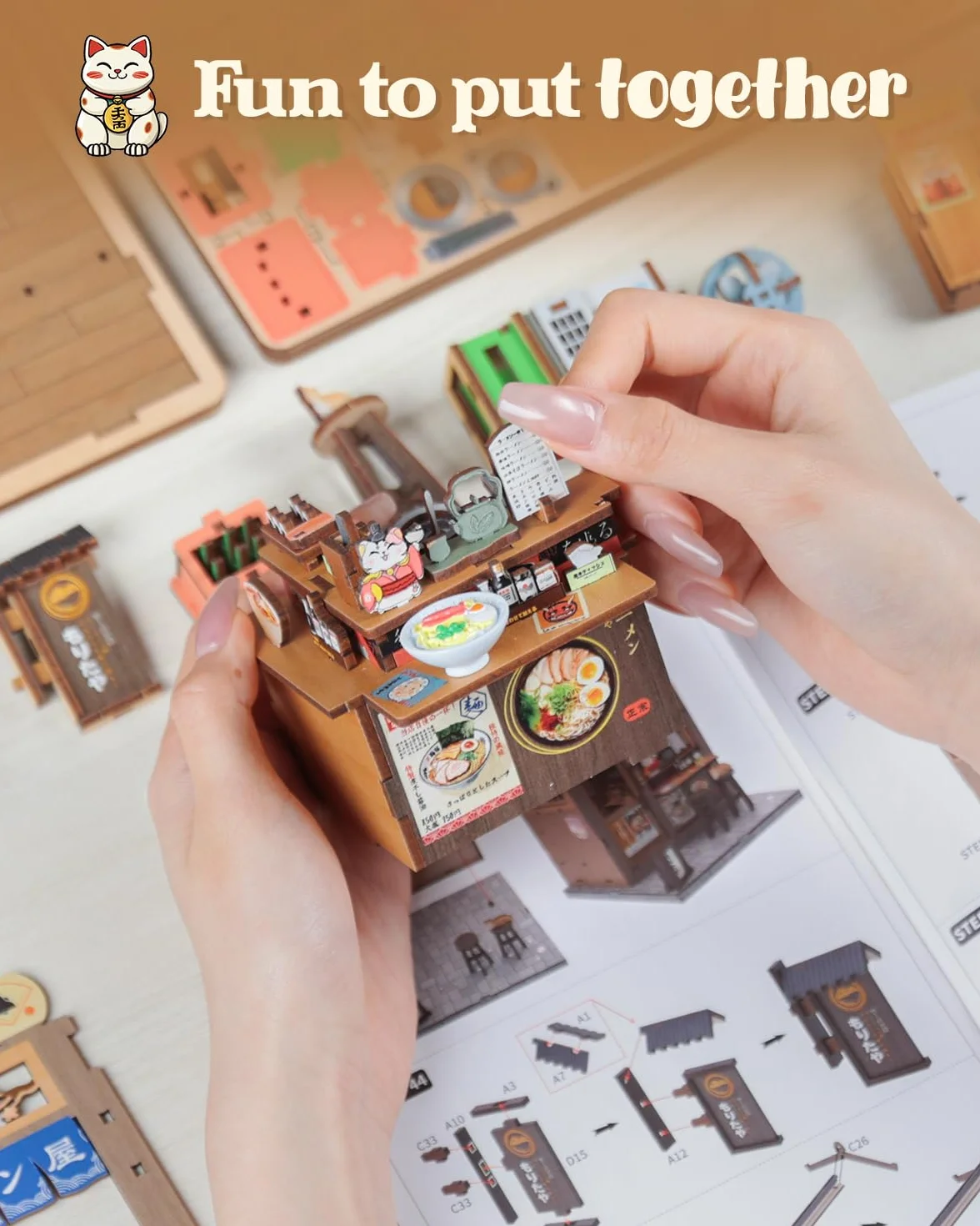 CUTEBEE Book Nook Kit-Domek dla Lalek dla Dorosłych,Przytulna Japońska Noodle Bar,DIY Miniaturowy Dom z Oświetleniem LED,Deko na Półkę,Idealny Prezent (Morita-Ya)