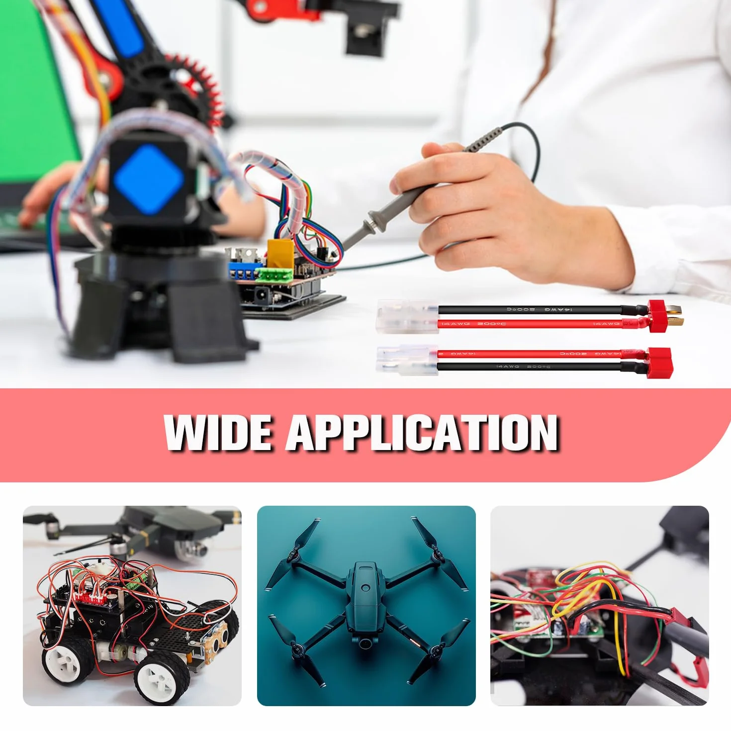 YIXISI 4 Sztuk Kabla Adapterowego Deans T na Kompatybilne z Tamiya, Duży Adapter w Kompatybilne z Tamiya na Adapter z Wtyczką T z Kablem Silikonowym 10cm 14AWG, do Pojazdów RC i Akumulatorów Lipo