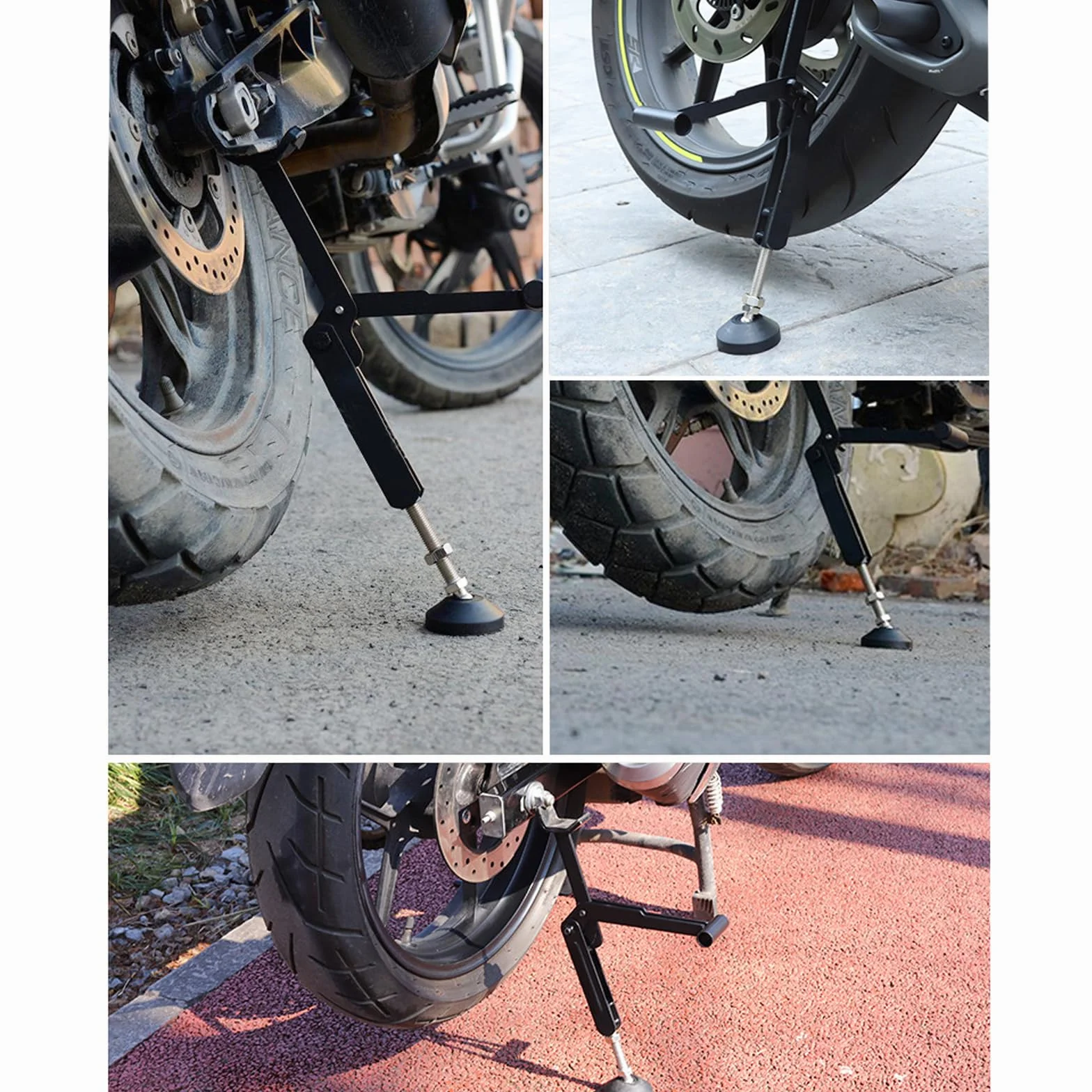 Stojak na koła motocyklowe uniwersalny czarny ze szczotką