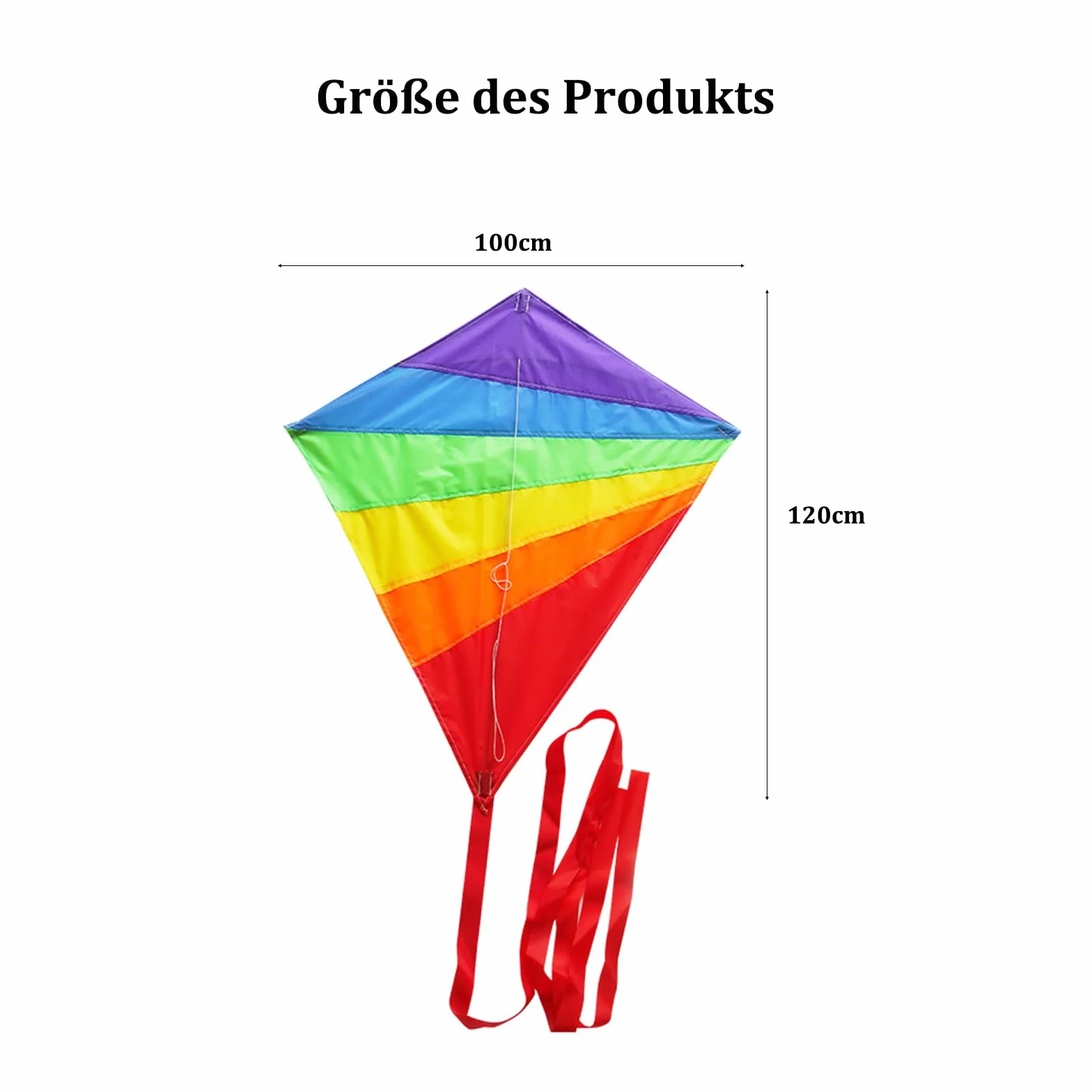 LEMONSTONE Latawiec dla dzieci i dorosłych, 120 x 100 cm, tęczowy diament, smok ze sznurkiem o długości 50 m i ogonami w paski, idealny dla początkujących
