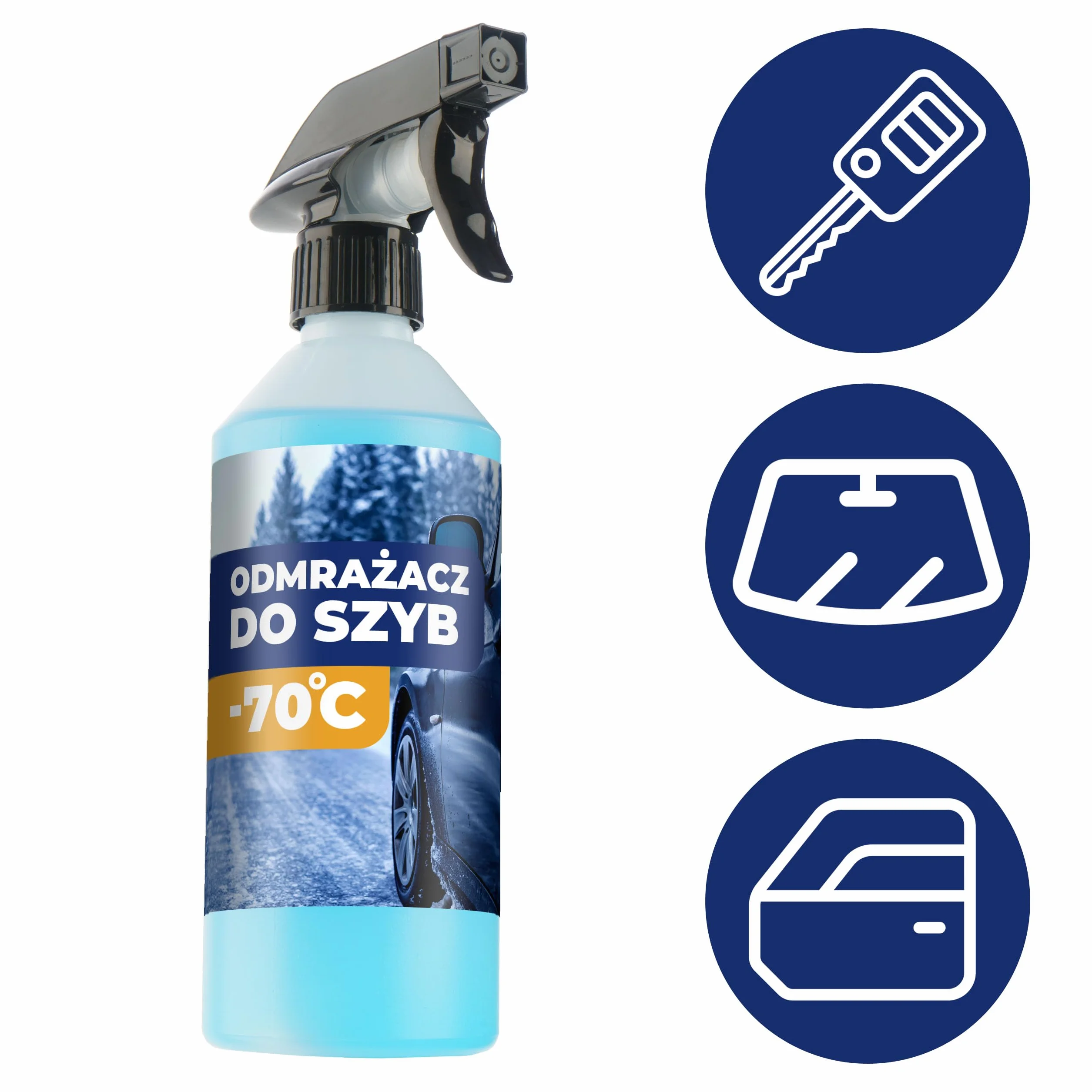Odmrażacz do szyb -70°C w sprayu 500 ml, szybko rozpuszcza lód i szron, bezpieczny dla lakieru i plastiku