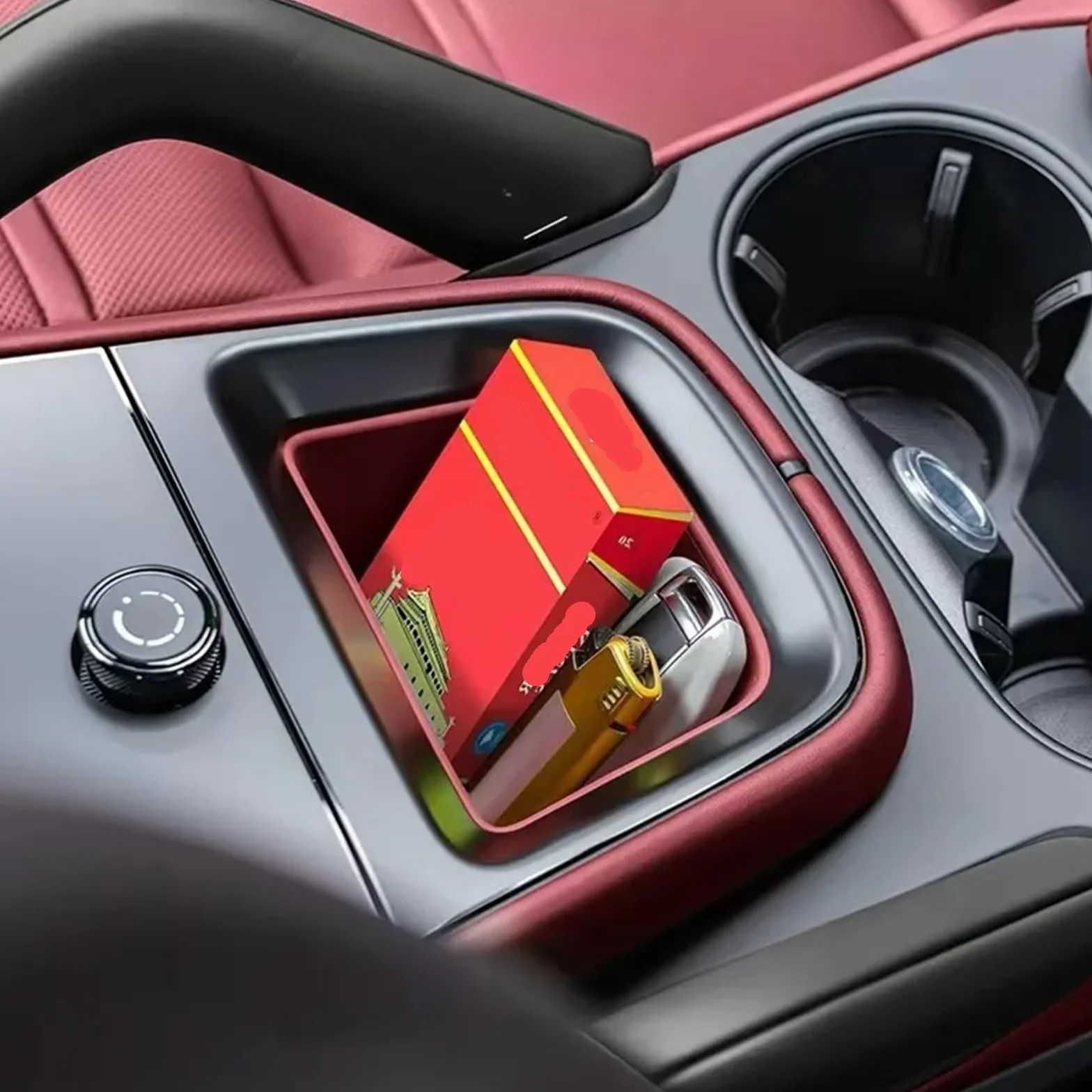 Konsola Środkowa Osłona ochronna na kubek z silikonową osłoną na konsolę środkową samochodu, pasująca do Porsche, Cayenne 2024 i 2025(Black Charging Pad)