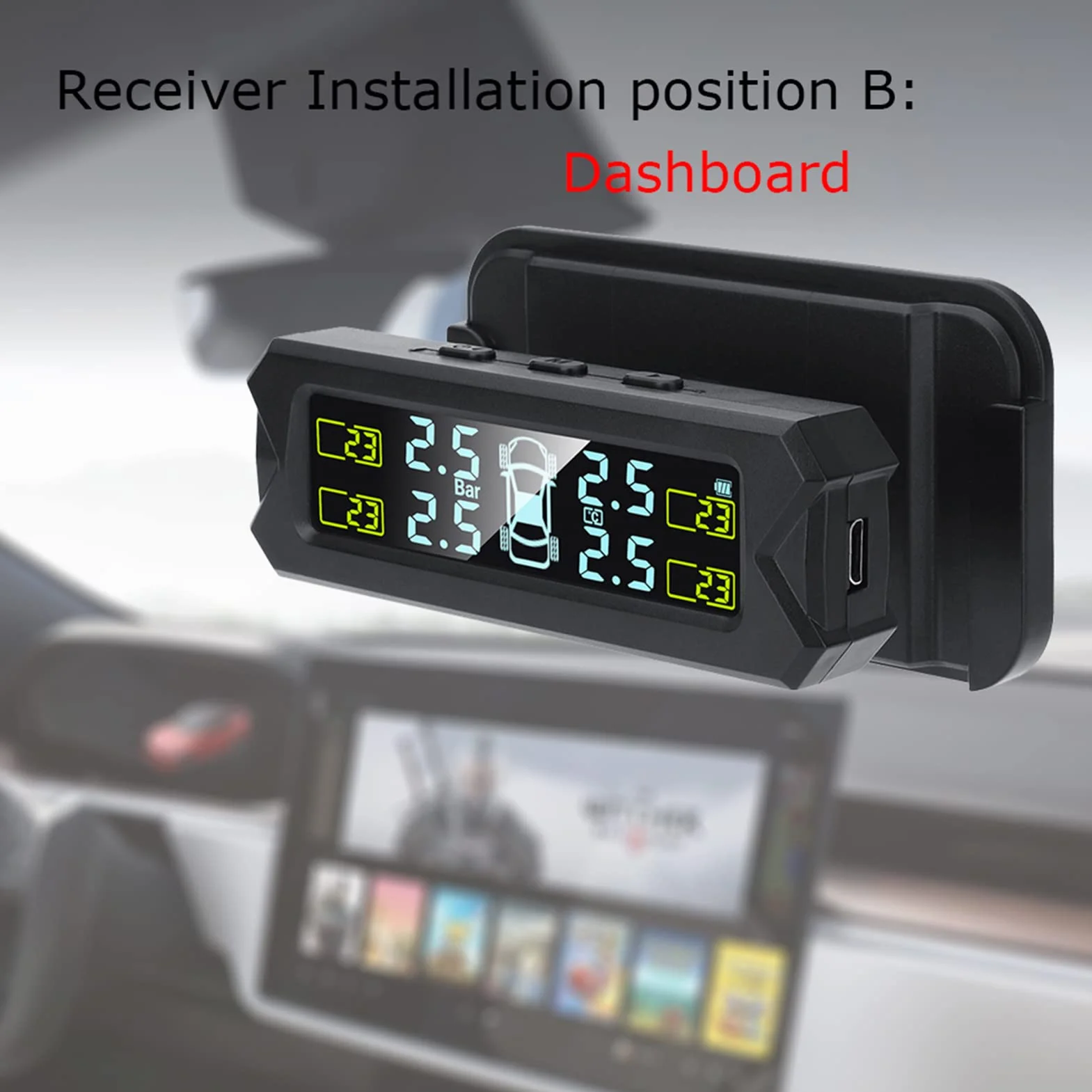Shkalacar USB/Solar TPMS 0-81 PSI system monitorowania ciśnienia w oponach z 4 czujnikami